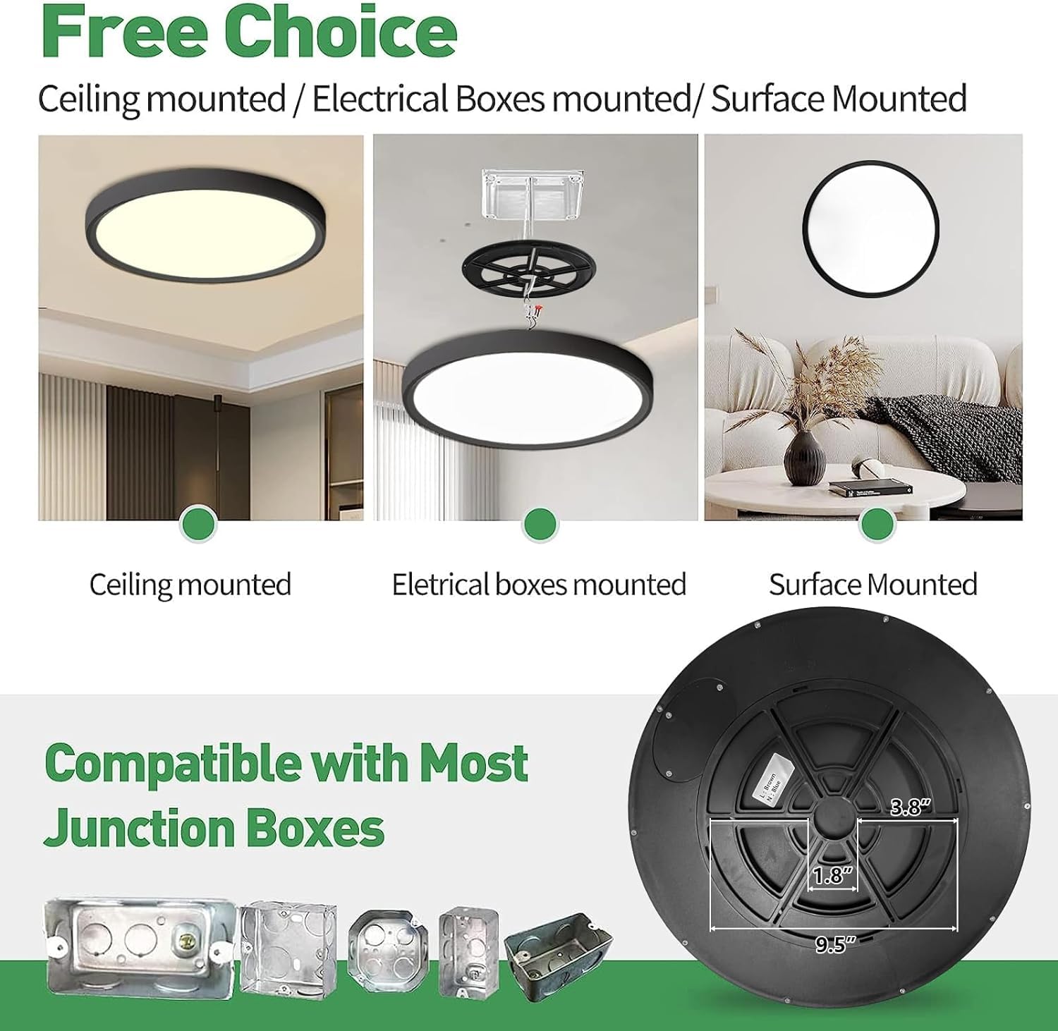 FY WISDOM FLY LIGHTING 4PK Black LED Flush Mount Ceiling Light 15.8" 32W 3480LM CCT Selectable for Hallway, Kitchen, Bedroom
