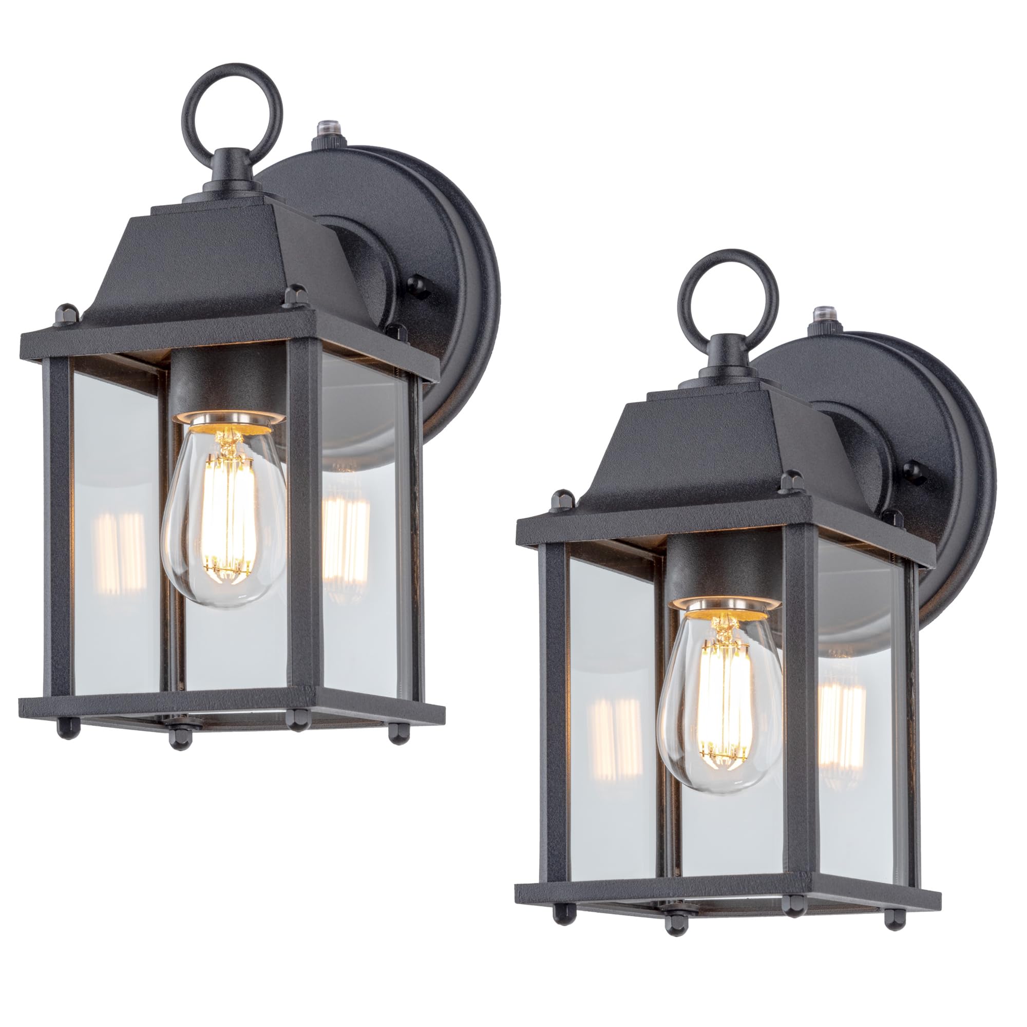 LIT-PaTH Dusk to Dawn Outdoor Wall Lantern, Waterproof, Glass Shade, 2-Pack, Black, Model LT-WL009P-2PK