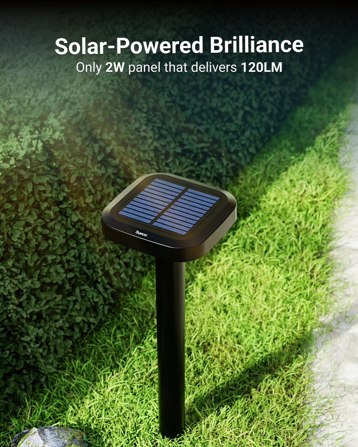 Sunco 2W Led Square Solar Pathway Walkway Driveway Backyard Patio Garden Outdoor Residential Super Bright Light, 120 Lumens, 2Cc