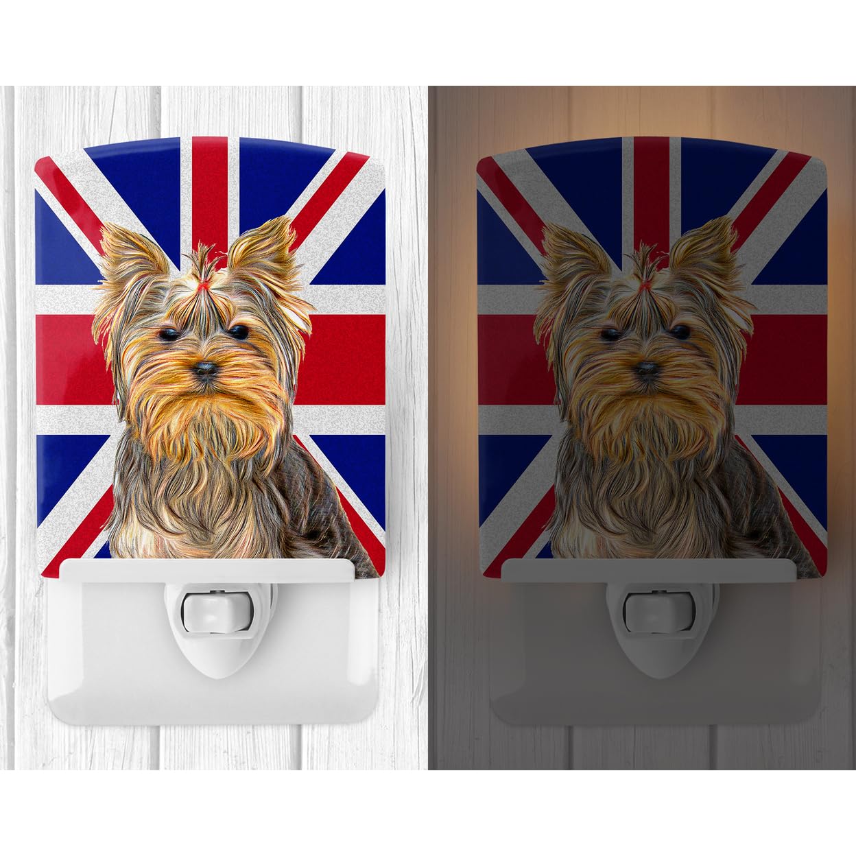Carolines Treasures Ceramic Night Light, Yorkie with British Flag, 6x4x3in, Multicolor, Model KJ1163CNL