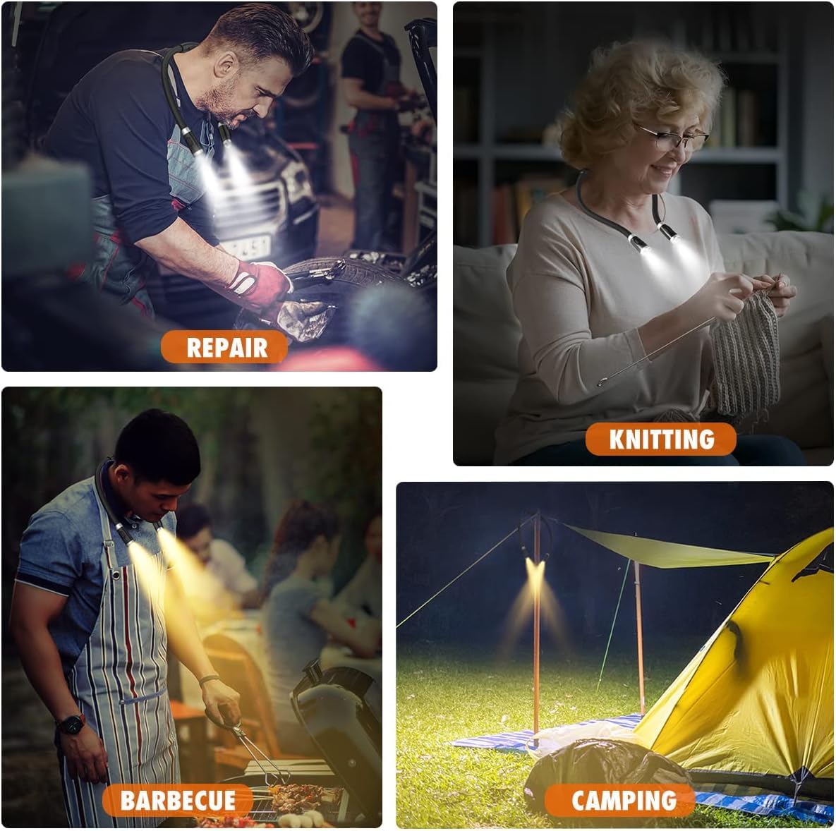 Ledgle Led Neck Reading Light - 3 Color Temperatures, 6 Brightness Levels, Flexible Neck, Black, Perfect For Reading, Knitting, And Repairing