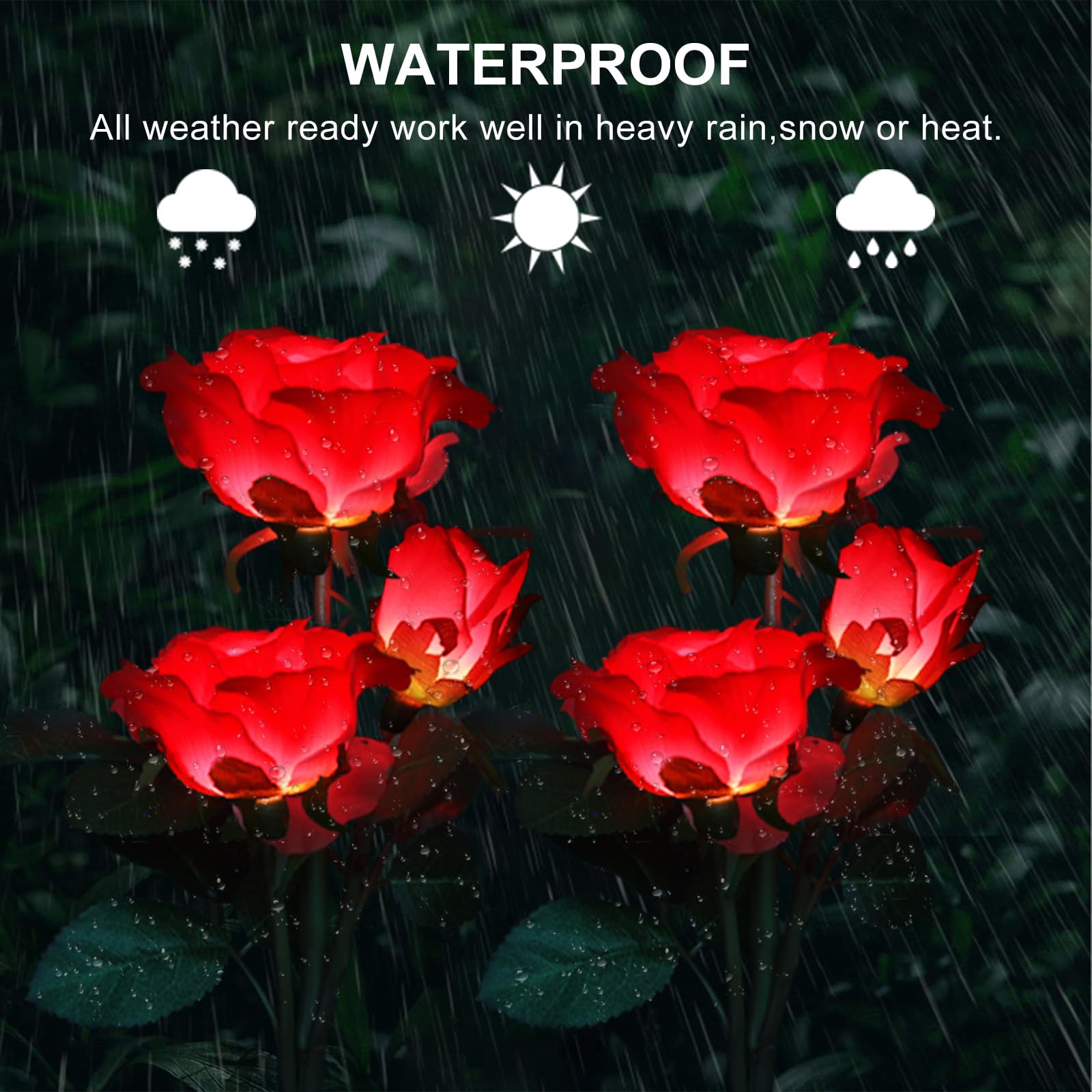 Anordsem Rose Lights Solar Powered Garden Light, Waterproof, Colorful, 2 Pack, Red, Silk