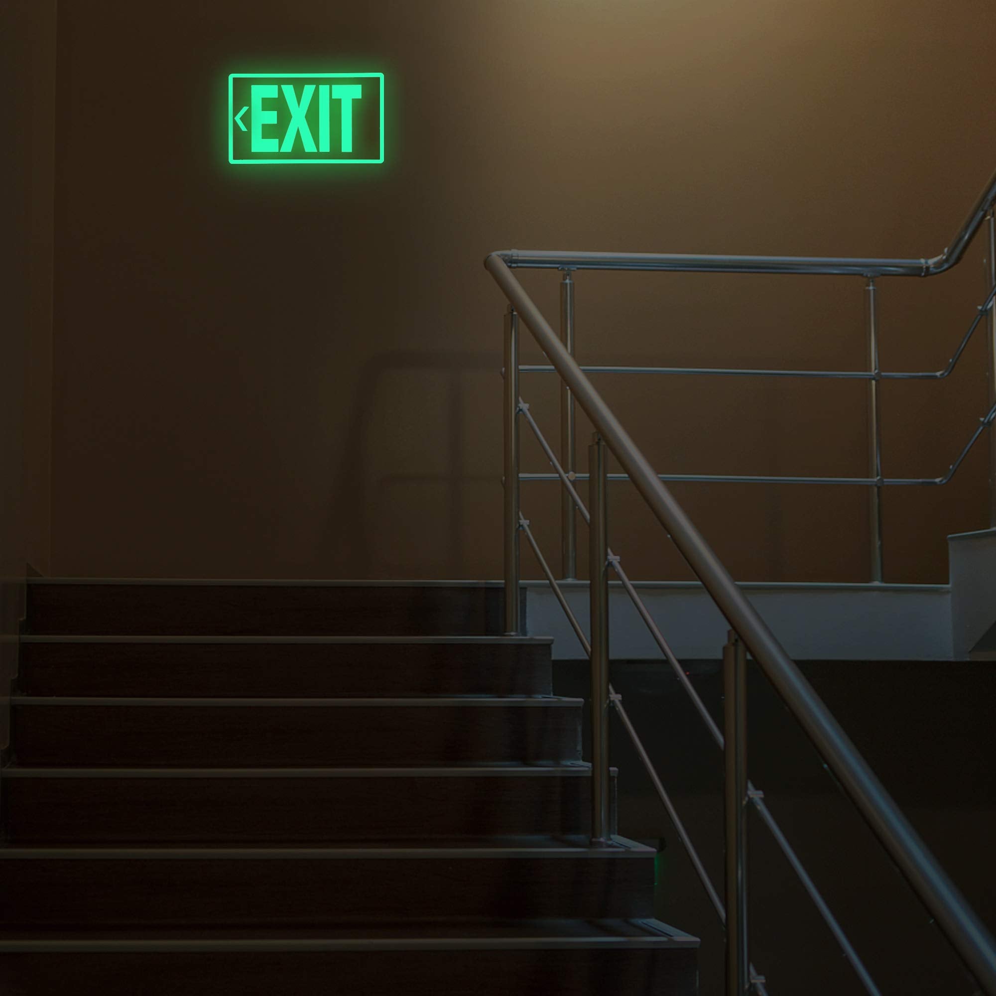 Exit Signs Glow In The Dark Exit Decals 3 Pack 12"X7" Exit Photoluminescent Signs Stickers, Glows For Up To 8 Hours