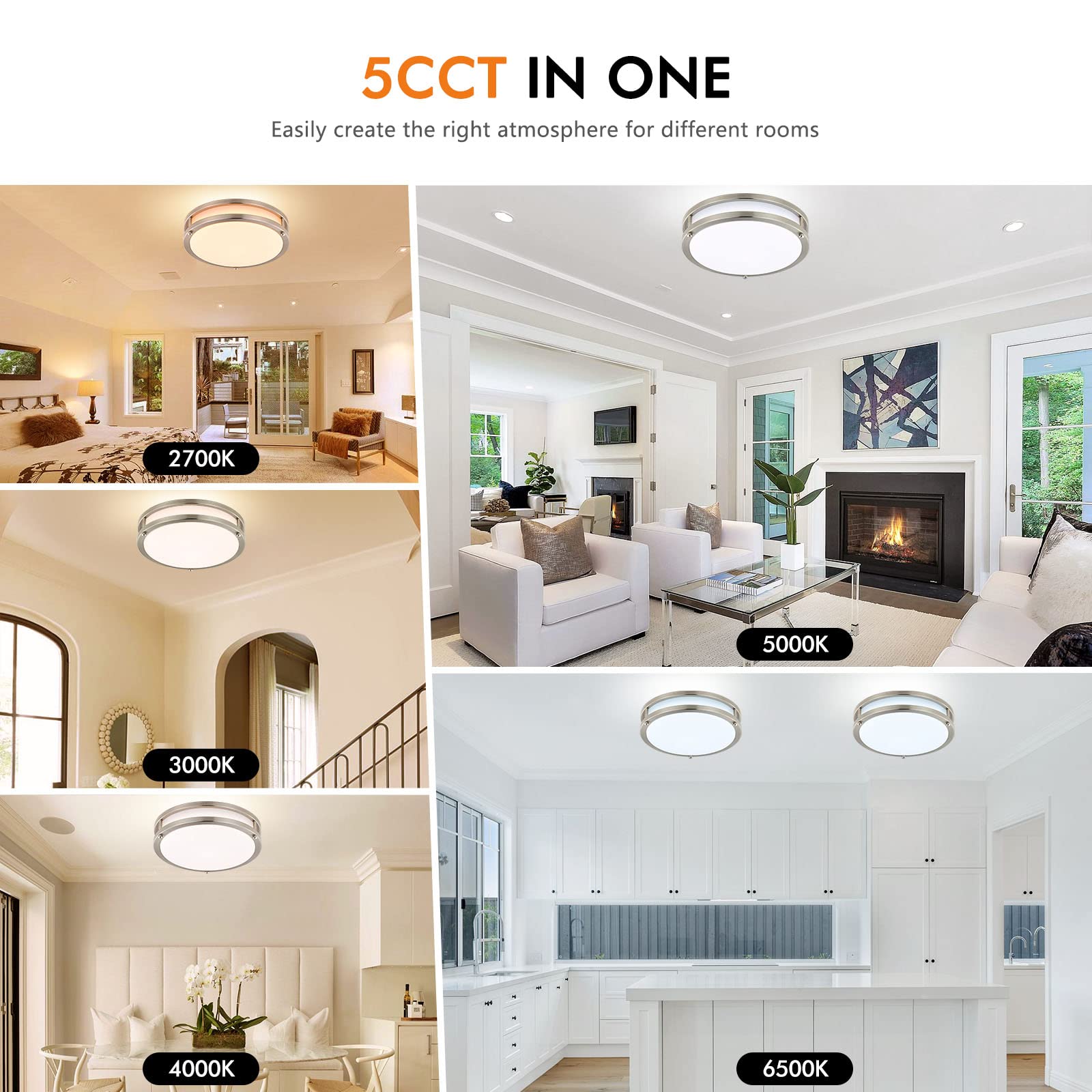 4-Pack 10Inch Led Flush Mount Ceiling Light Fixtures For Kitchen 30W, 5Cct 2700K 3000K 4000K 5000K 6500K, 3200Lm Dimmable Ceilin