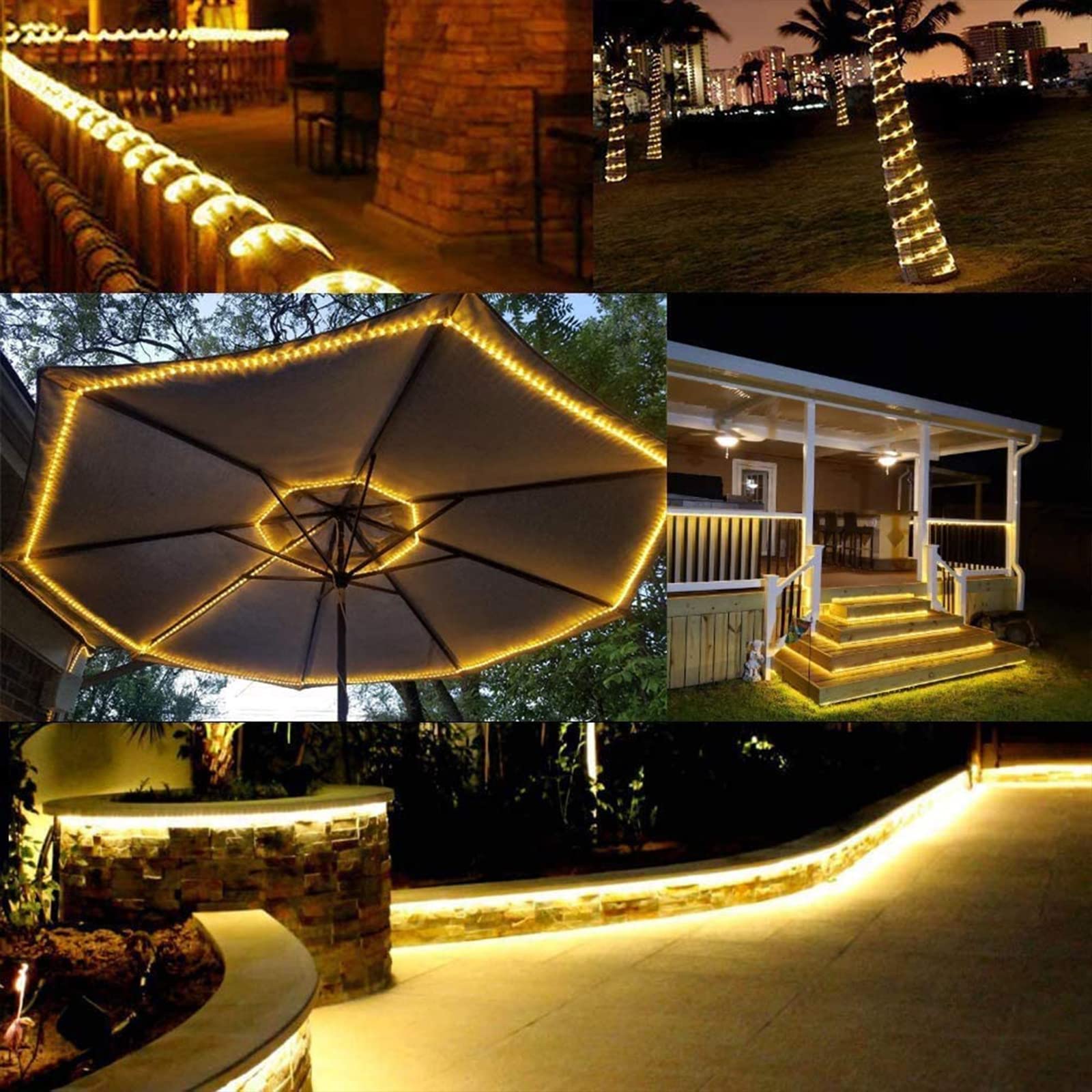 Jnaurb 150ft LED Rope Lights, Waterproof Warm White Flexible Tube Lights with 8 Modes for Indoor/Outdoor Decoration