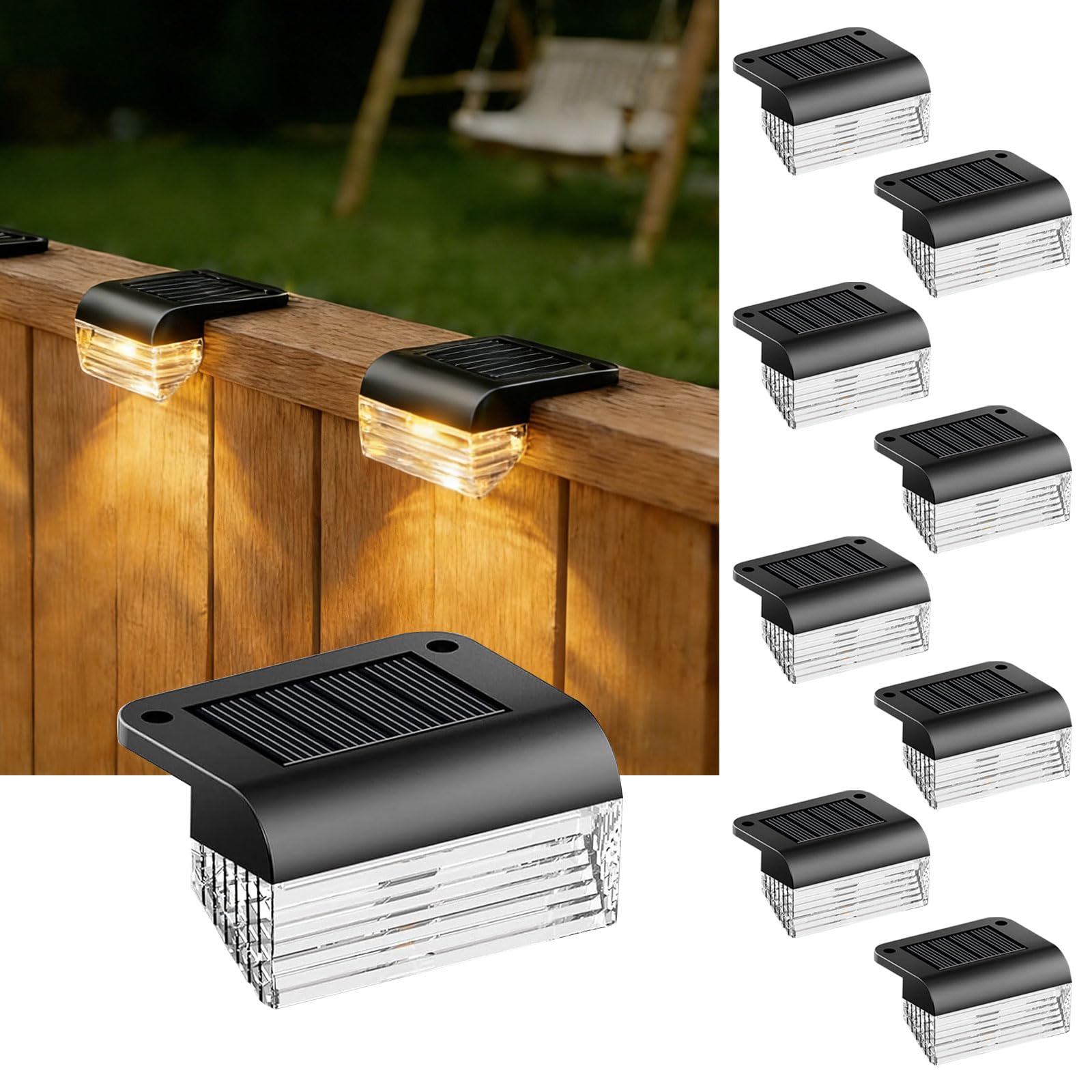 Srtyuo Solar Fence Lights Outdoor 8 Pack - Deck Lights 3000k Fence Lights Solar Powered, IP55 Waterproof LED Solar Step Light fo