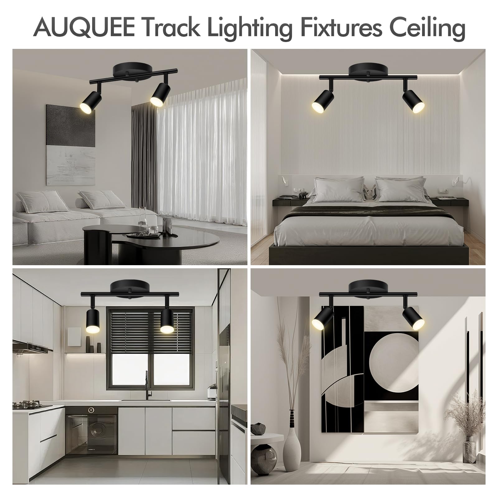 Auquee 2 Light Track Lighting Fixtures Ceiling  8W/2700K Black Track Lighting With Acrylic Lampshade & Rotatable Light Heads  20000Hrs Lifespan  Modern Led Track Lights Ceiling For Kitchen/Hallyway