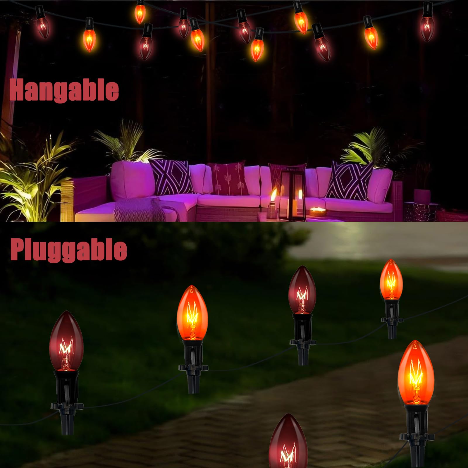 Egcol 19.5Ft Halloween Pathway Lights, 10 Pack C9 Orange & Black Bulbs, Connectable, Ul Listed, Outdoor Garden Yard Driveway Law