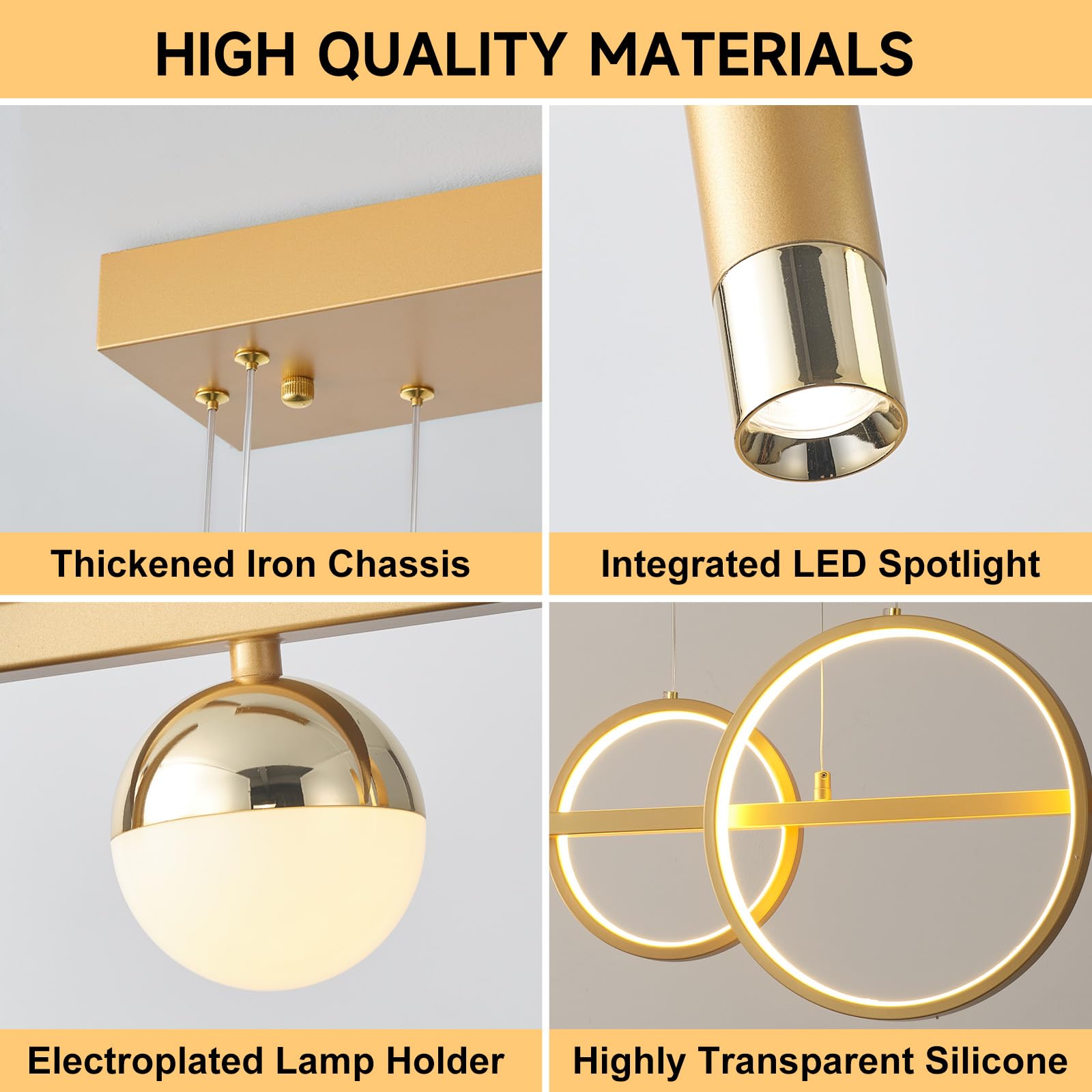 ORANOOR LED Gold Chandelier, 39in Dimmable Modern Pendant Light for Dining Room & Kitchen Island, Model 88056-G