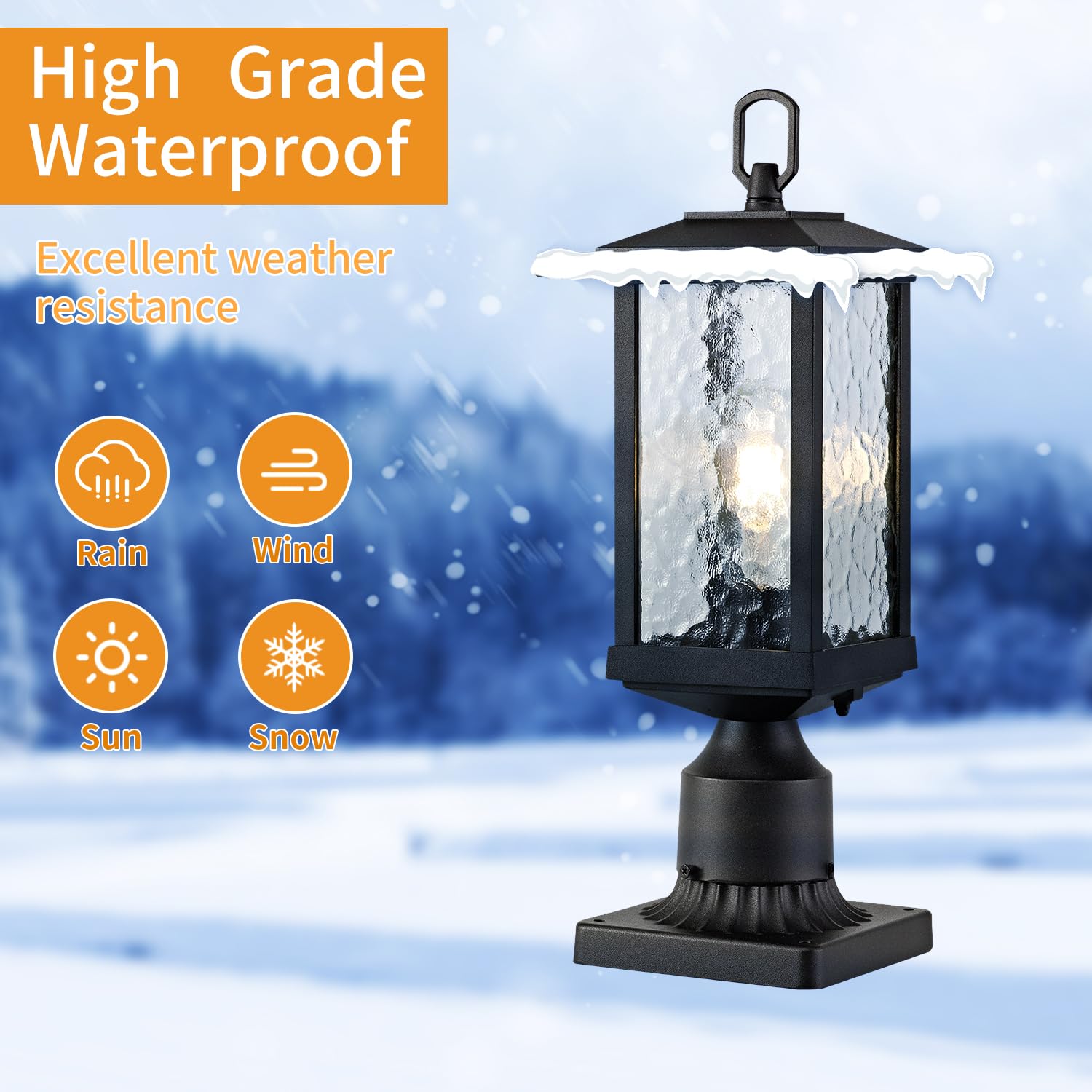 Smeike Outdoor Lamp Post Light with Pier Mount Base, Exterior Lantern Matte Black Aluminum Large Waterproof Anti-Rust Patio Porc