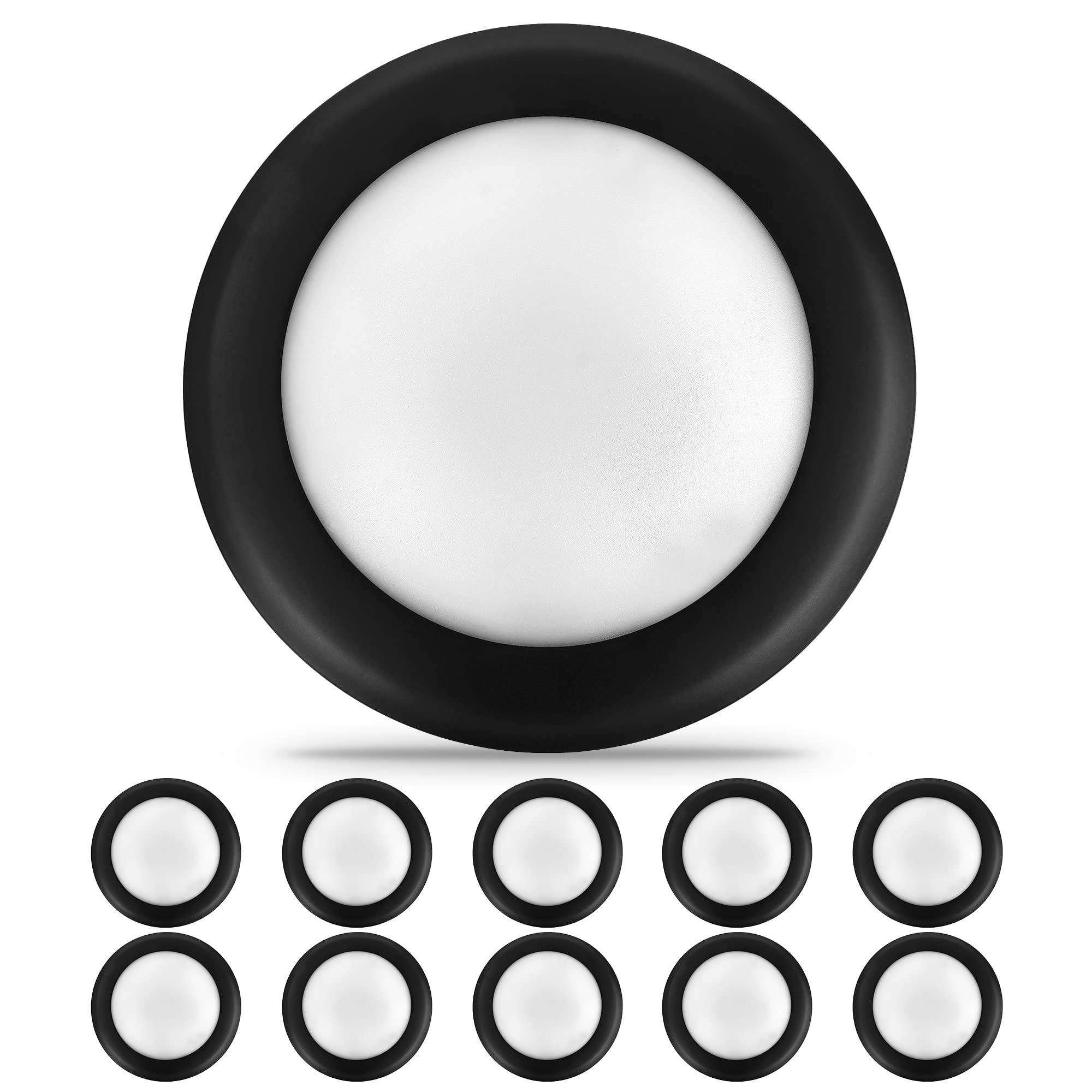 ECOELER 10 Pack 6 Inch LED Flush Mount Ceiling Light, Dimmable LED Disk Light, 16.5W, 1000 Lm, 3000K Warm White, Black Trim, Sui