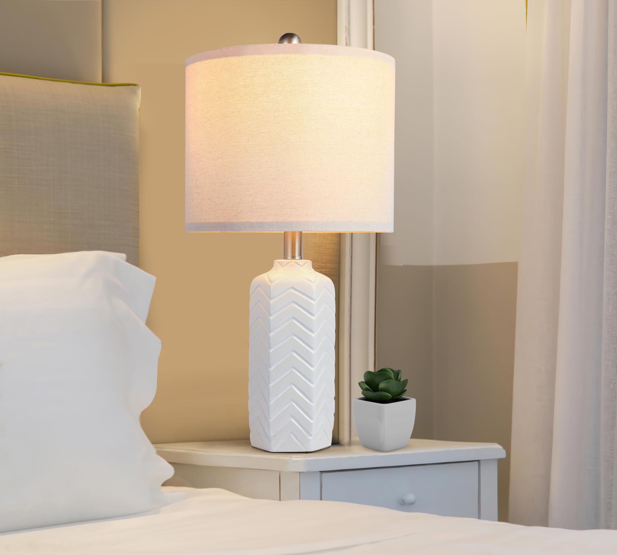 Weiters 22'' Modern Ceramic Table Lamp White Nightstand Lamp Set Of 2 Farmhouse Bedside Lamps For Bedroom End Table Lamps For Li