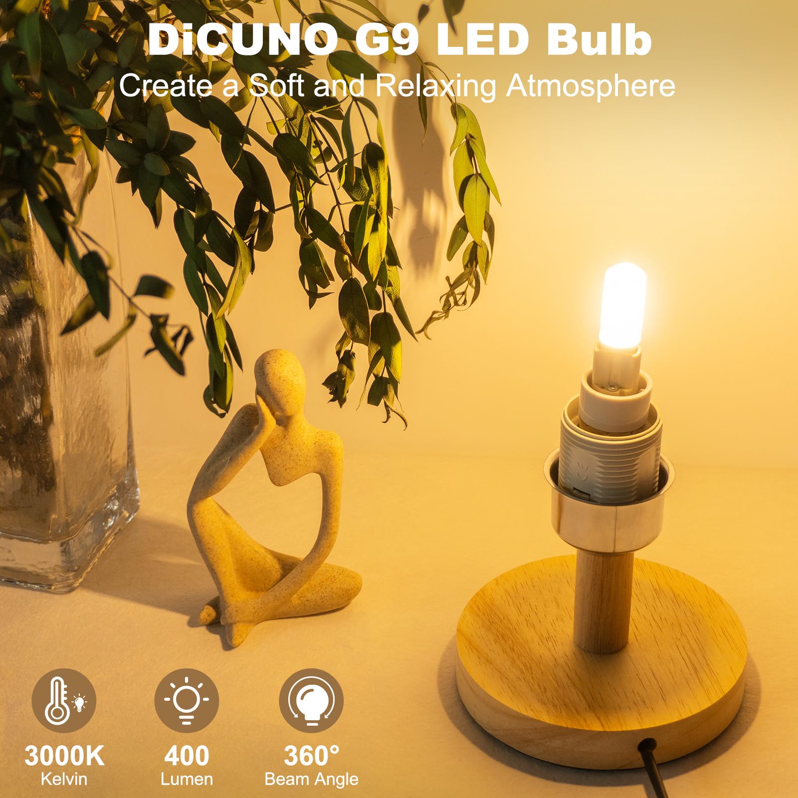 DiCUNO G9 LED Bulb 4W 3000K Warm White T4 Chandelier Light 400LM Non-Dimmable Pack of 10