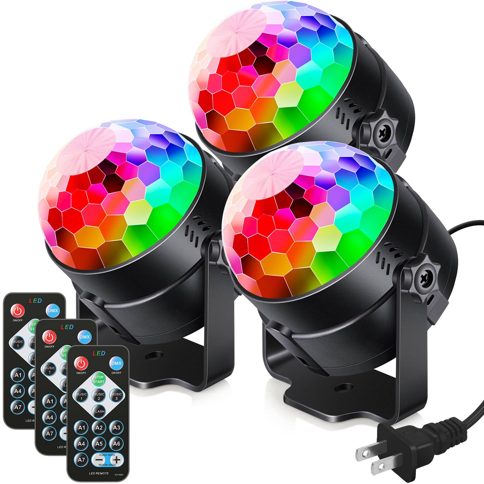 Luditek 3-Pack Sound Activated Party Lights With Remote Control Dj Lighting, Disco Ball Light, Strobe Light Stage Lamp For Home