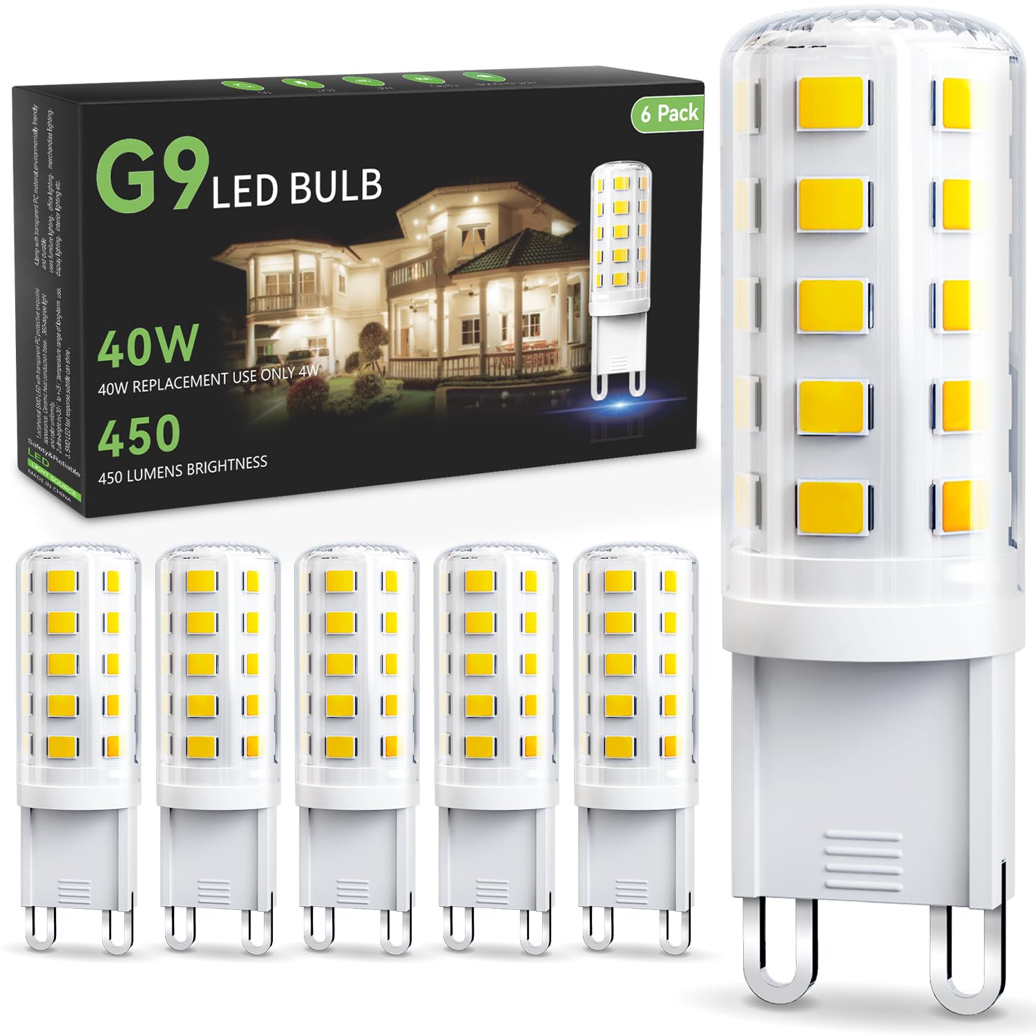 Tjoy G9 Led Bulb Daylight 4W, 40W T4 G9 Halogen Equivalent 6 Pack, 6000K G 9 Bi Pin Base Light Bulbs For Chandelier, Non-Dimmabl