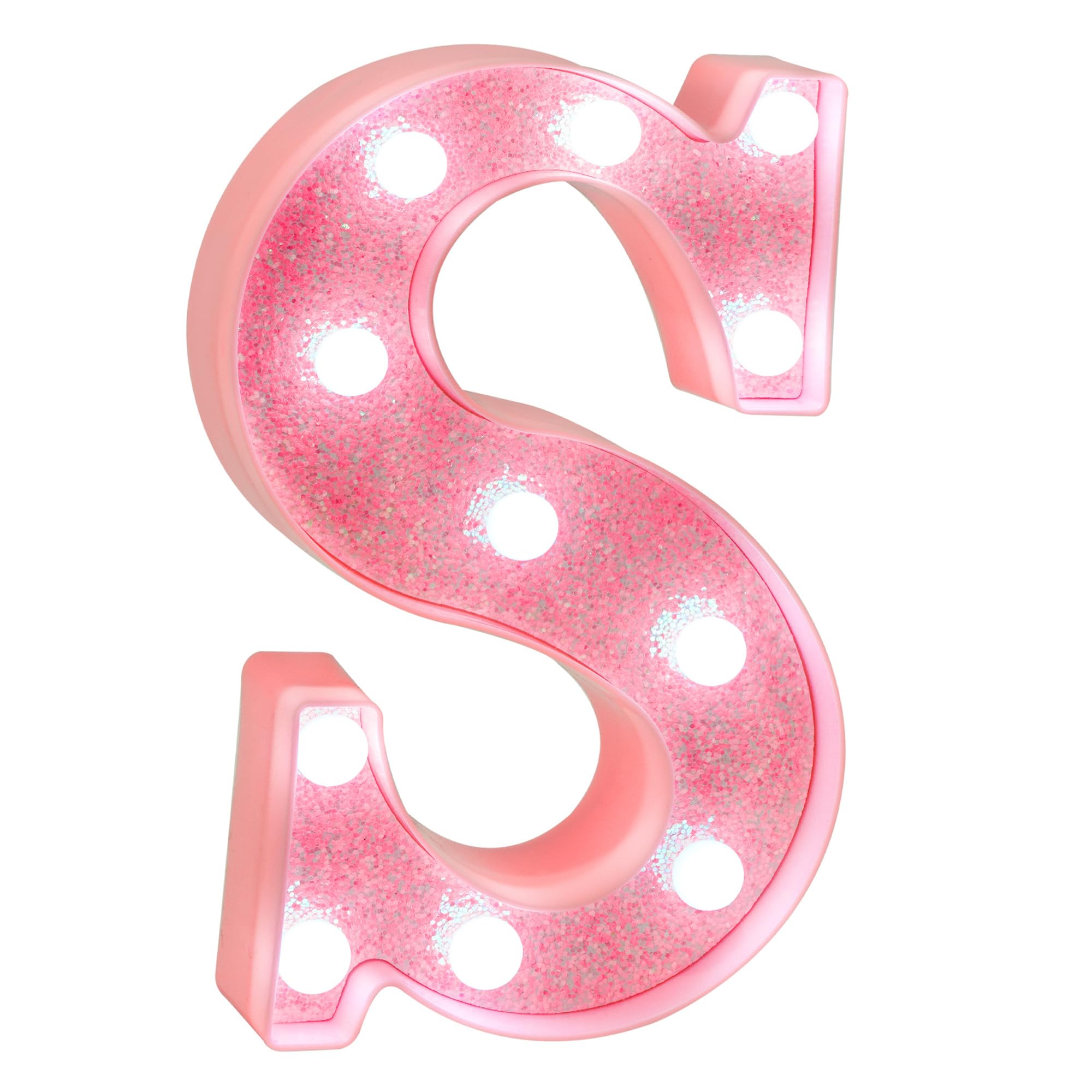 EUFONY Pink Glitter LED Marquee Light Up Letter S with Cool White Lights, Battery-Powered Alphabet Letter Sign for Girls Gift, B