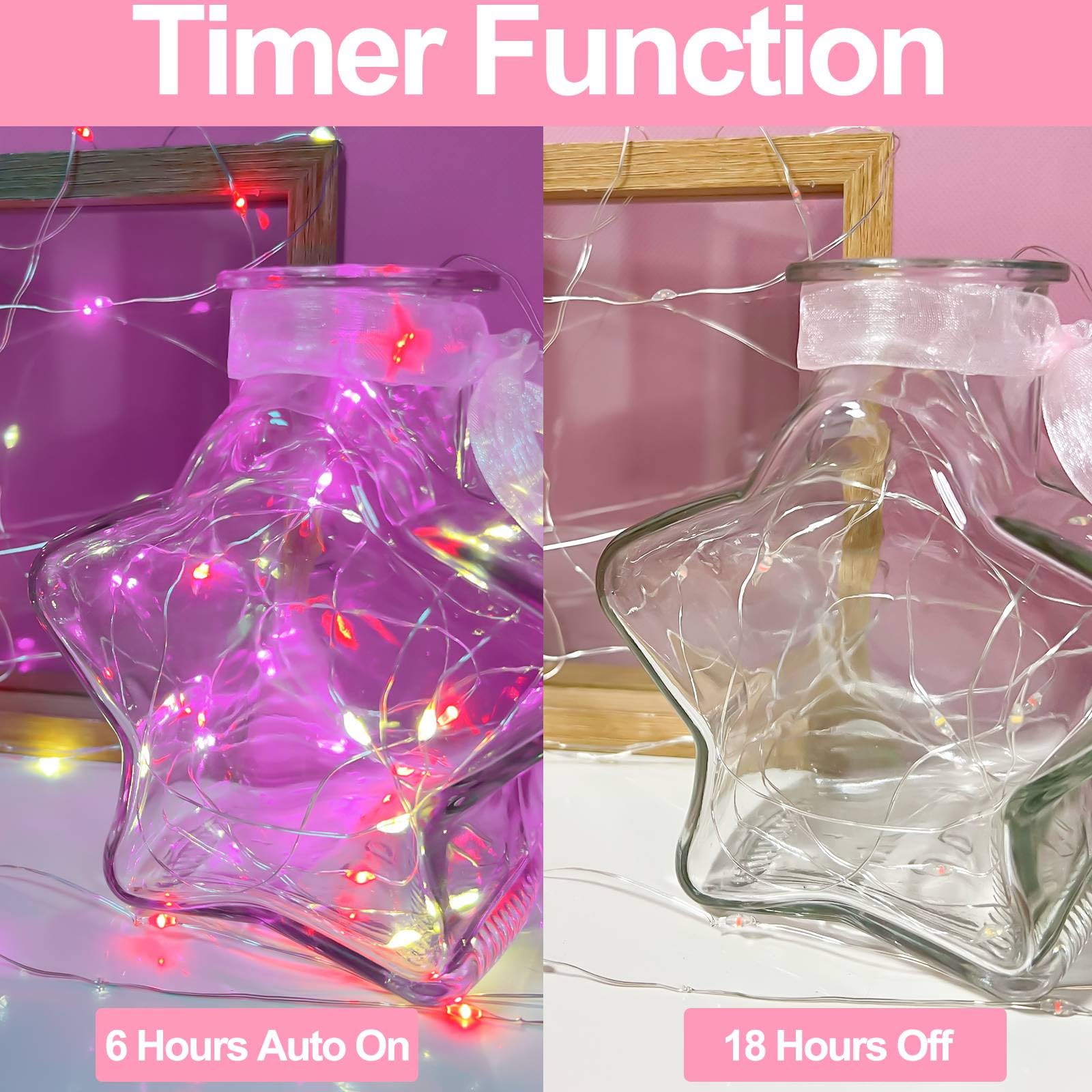 [Timer] 3 Pack Three Color -Pink & Red & White Valentines Fairy Lights Valentine's Day Decorations, Battery Operated Valentine's