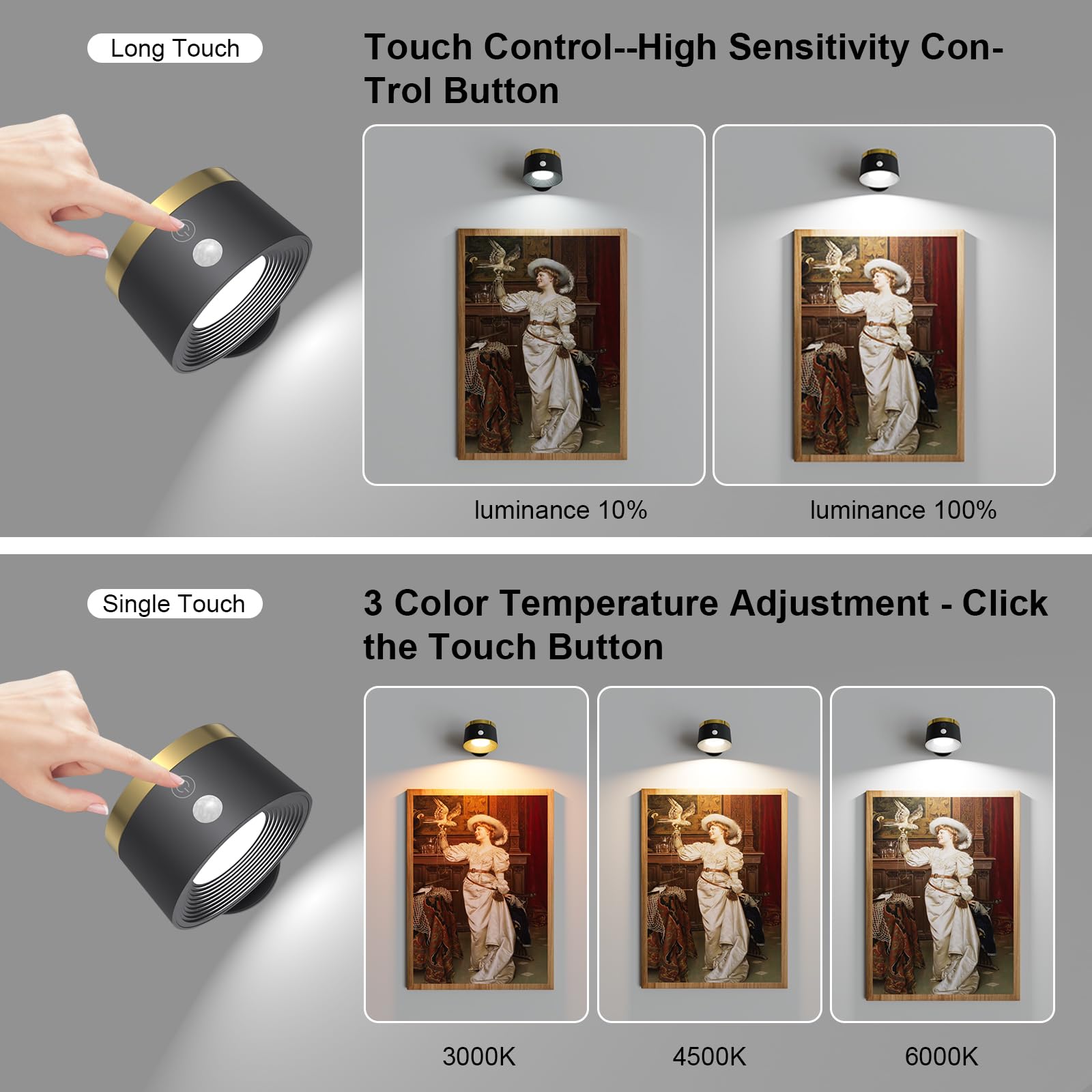 Moobibear Motion Sensor Wall Light Indoor, 3500Mah Rechargeable Battery Operated Led Wall Light, Wall Lamp Wireless With 360  Ro