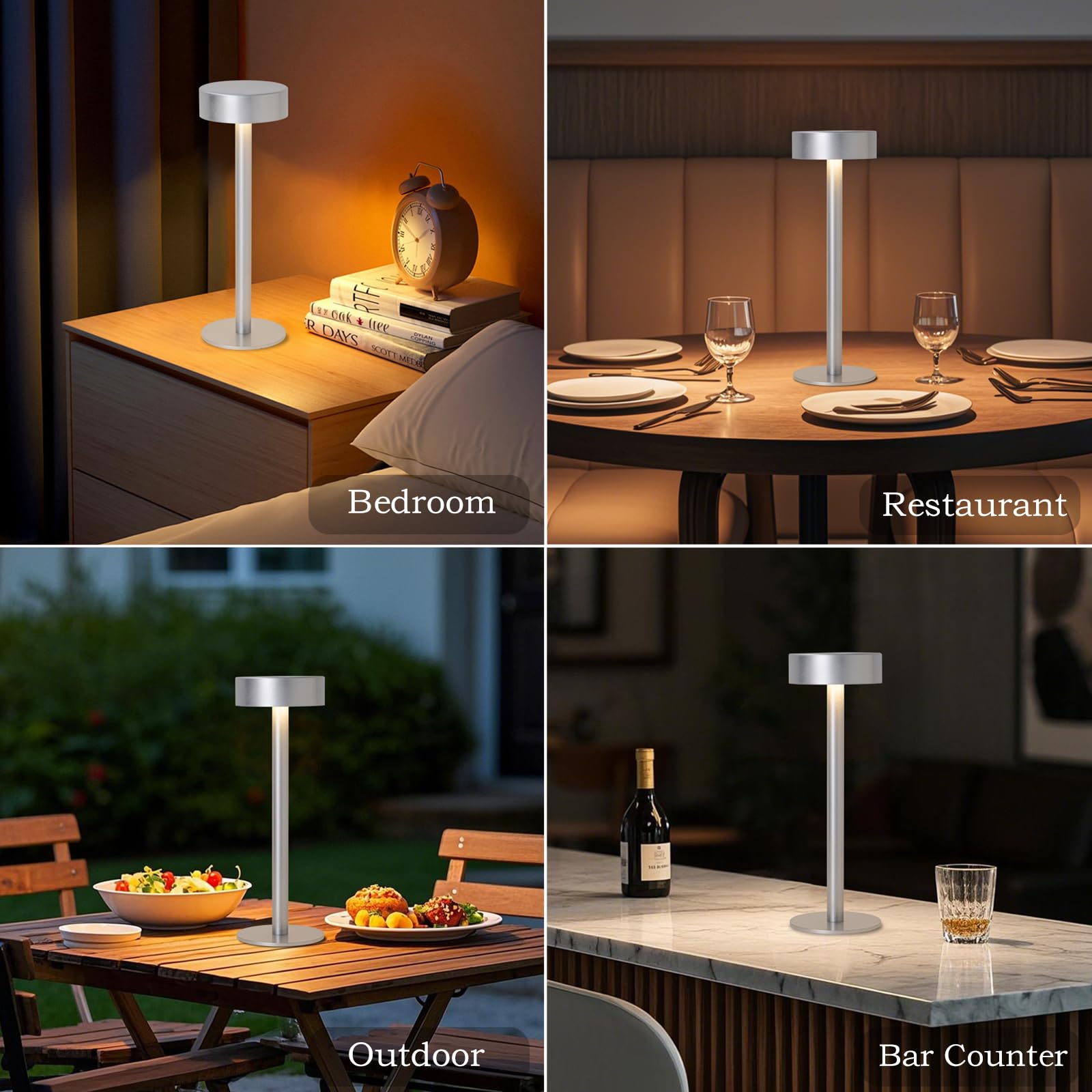 Briever 2 Pack Cordless Table Lamps, Rechargeable Battery Operated Lamp With 3 Colors Stepless Dimming, Portables Led Desk Lamp