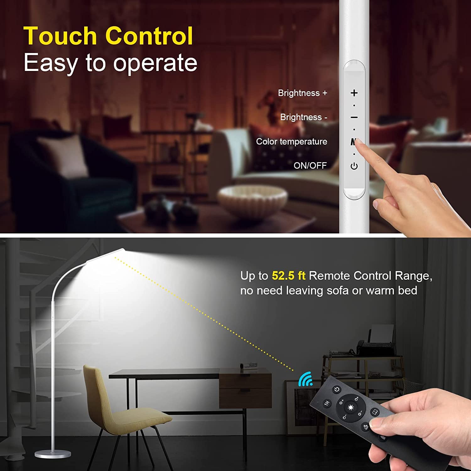 Dimunt Floor Lamp, Bright 15W Floor Lamps For Living Room With 1H Timer, Dimmable Led Floor Lamps 3000K-6000K & Tall Standing La