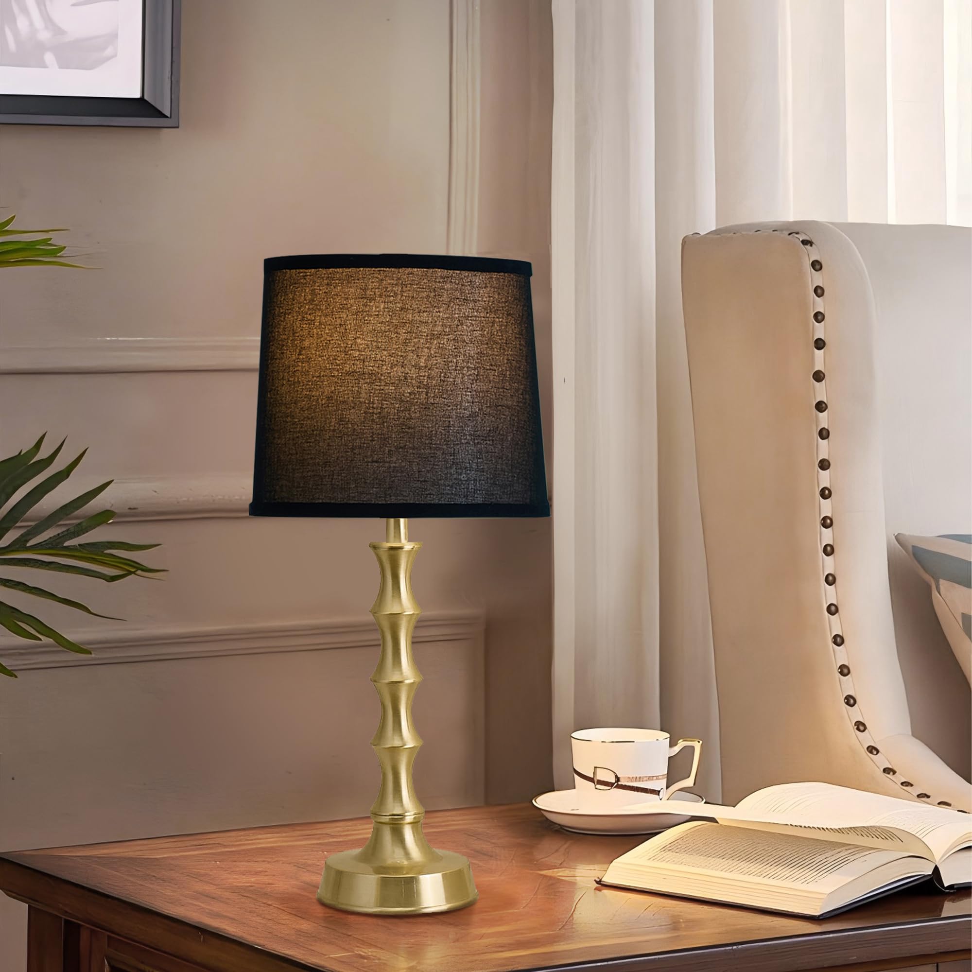 Euo 24'' Small Black Lamp For Bedroom, Black Gold Table Lamps For Living Room Set Of 2, Retro Gold Lamps For Nightstand Set Of 2