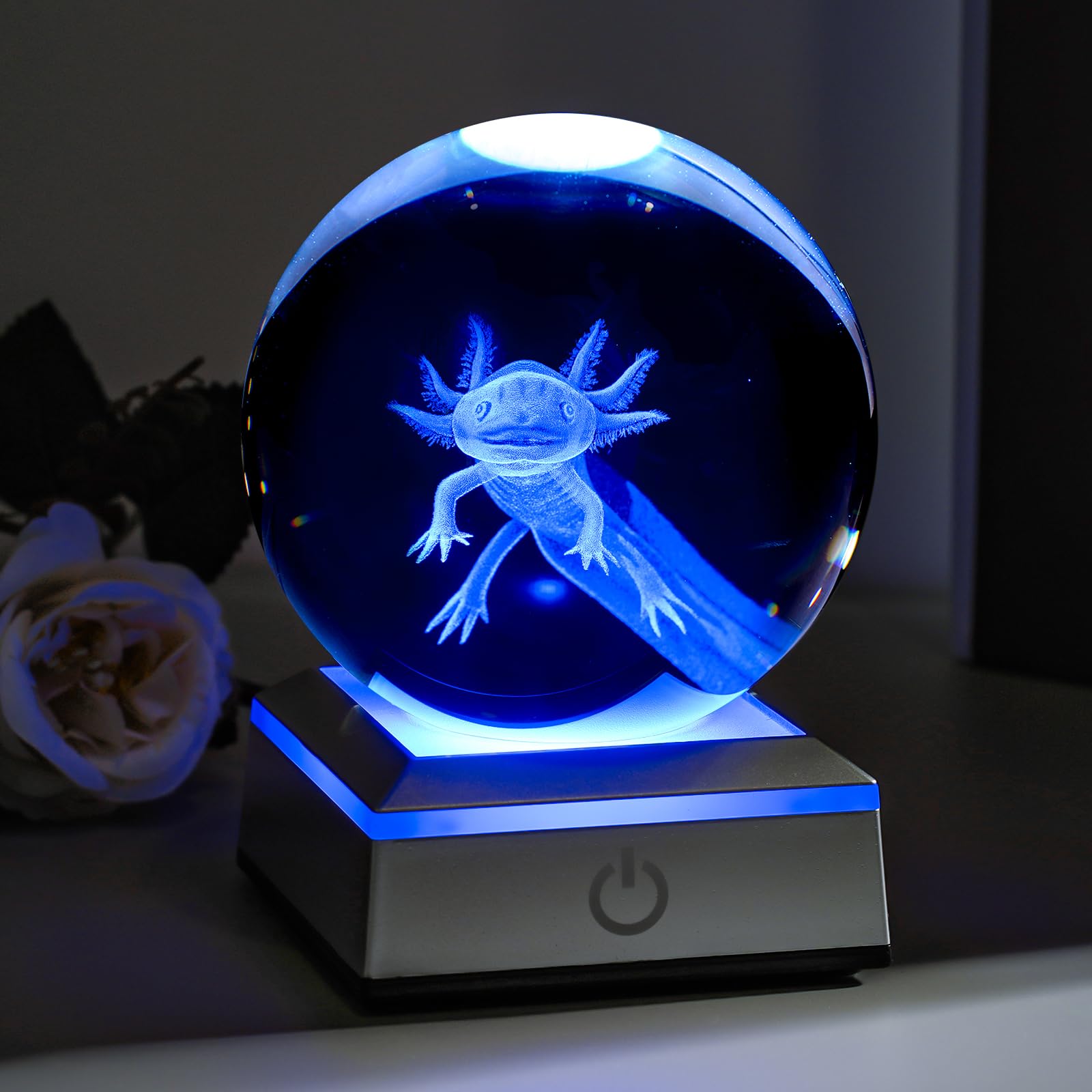 Eicxjui 3D Axolotl Crystal Night Light With Multicolor Led Base Glass Laser Engraved Axolotl Figurines Gifts For Boys Girls Love