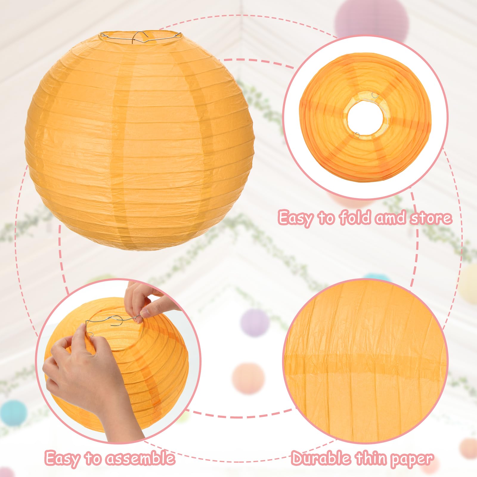 Meccanixity 6Pcs Paper Lanterns Decorative, 6'' 8'' 12'' Dark Yellow Round Hanging Lantern Chinese Lanterns For Home Decor, Birt