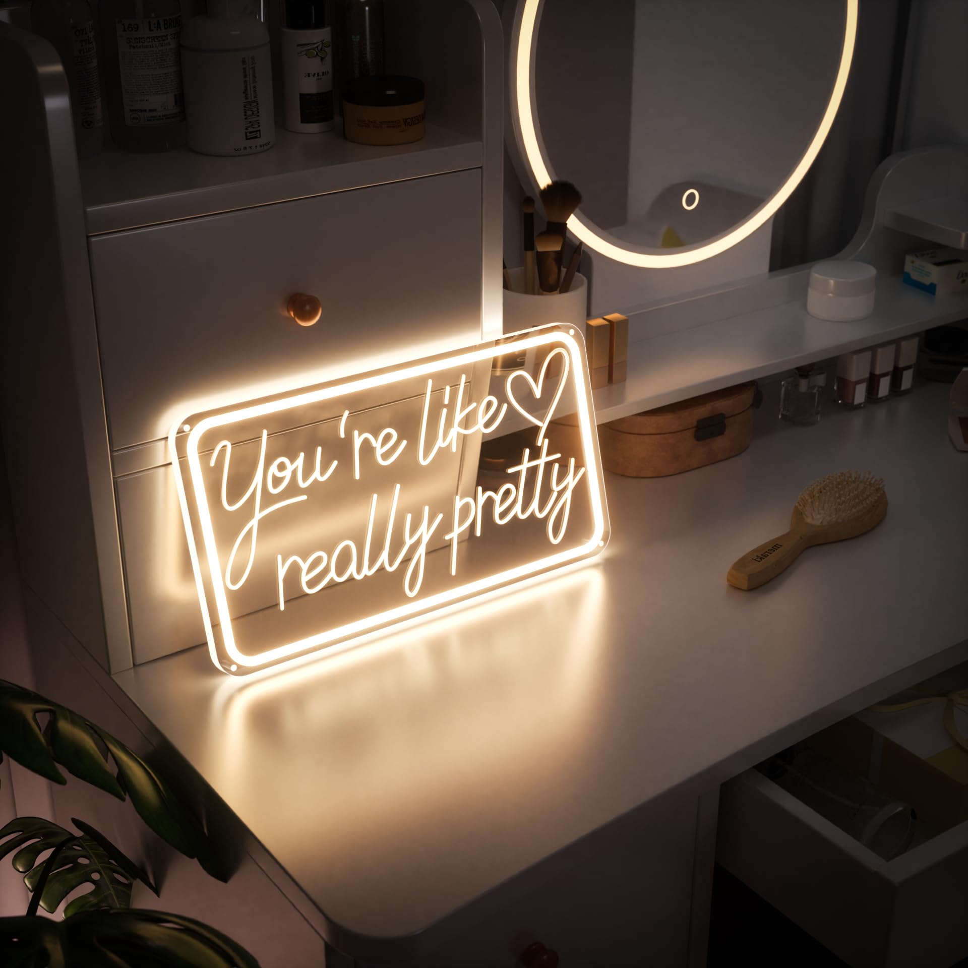 welltodo Neon Sign, Youre Like Really Pretty, Warm White LED Light, 15.95W×8.75H inches, Acrylic Wall Decor for Bedroom