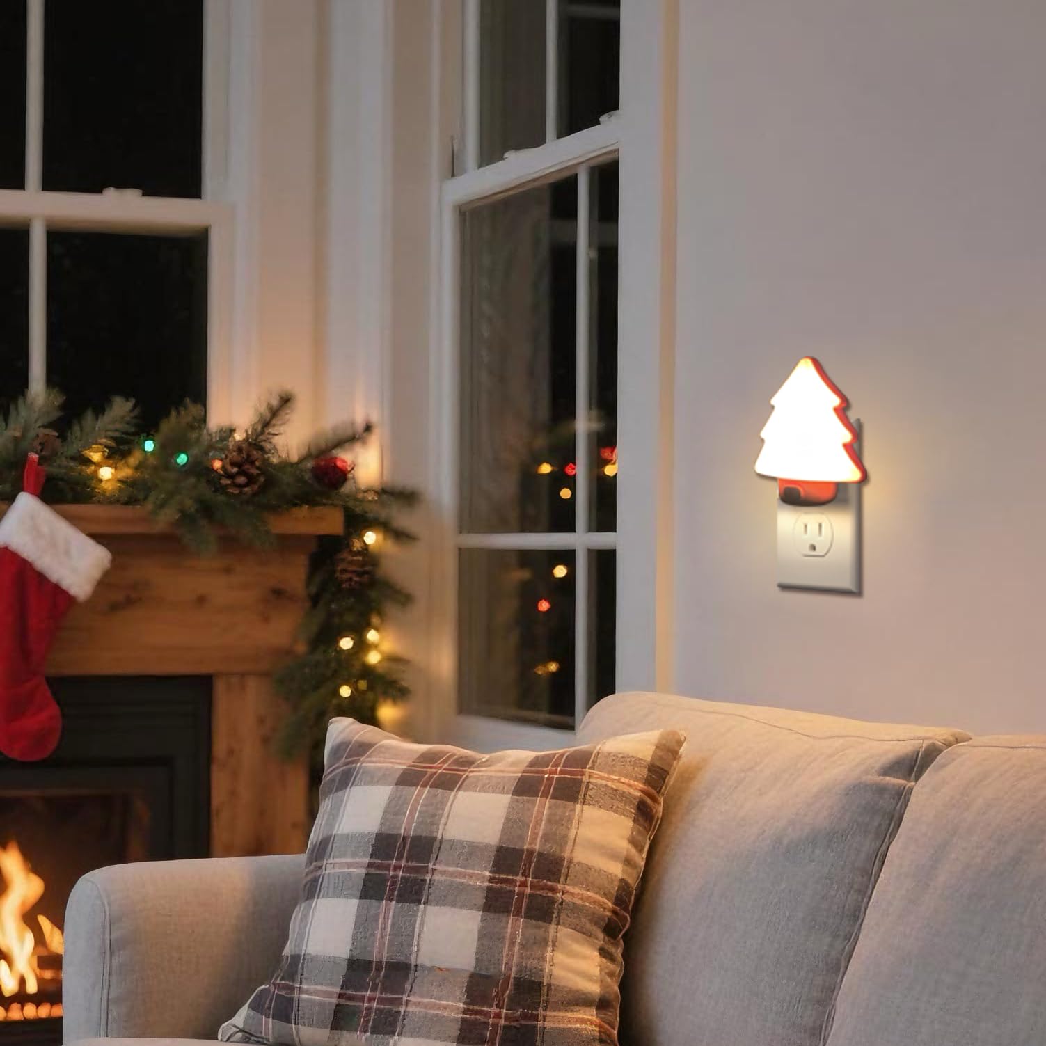 Led Night Light Christmas Tree Lights Plug Into Wall [2 Pack] With Manual On-Off Dimmable Nightlights Soft Warm/White Wall Art For Home Decor Bathroom Hallway Bedroom Kids Room Apartment