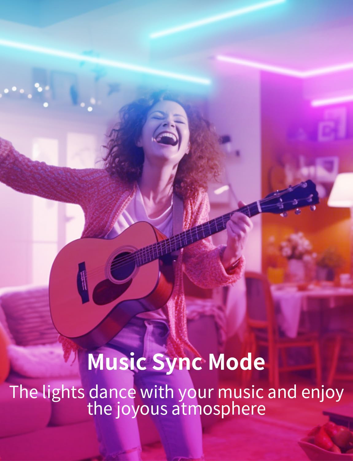 BUNACET COB RGB LED Strip Lights, 20ft, Music Sync, Remote Control, Plastic, Model BNT-LED, Color Changing, Home Decor