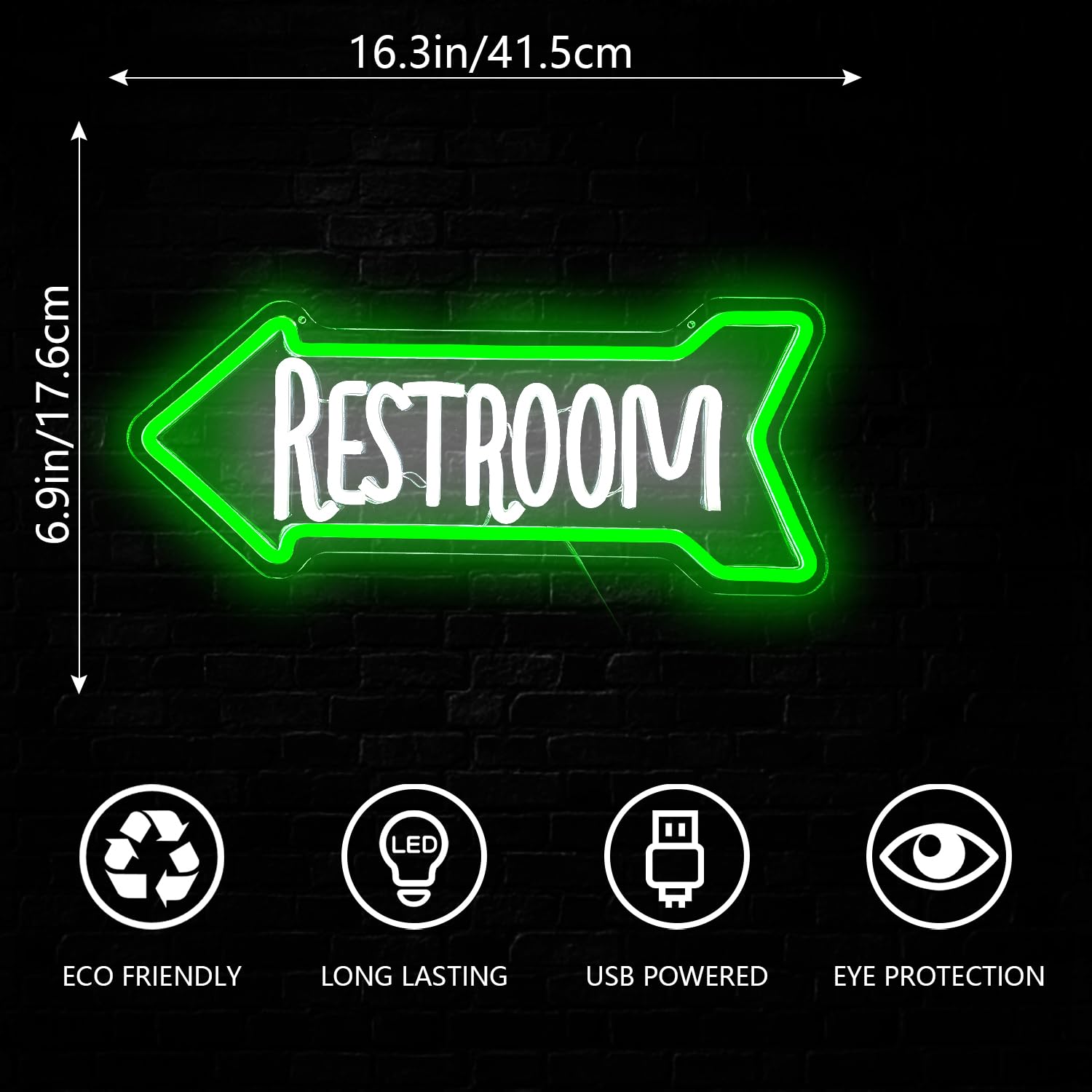 Jeanchrl Neon Sign for Bathroom Wall Decor, LED Light, Acrylic, Restroom Design, Left Arrow, Perfect for Home, Hotel, Pub, Club