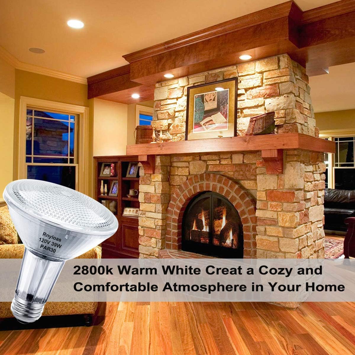 Rnyloas PAR30 Long Neck 6-Pack Dimmable Flood Light Bulbs, 120V 50W Replacement, Warm White, E26 Medium Base, Clear Glass