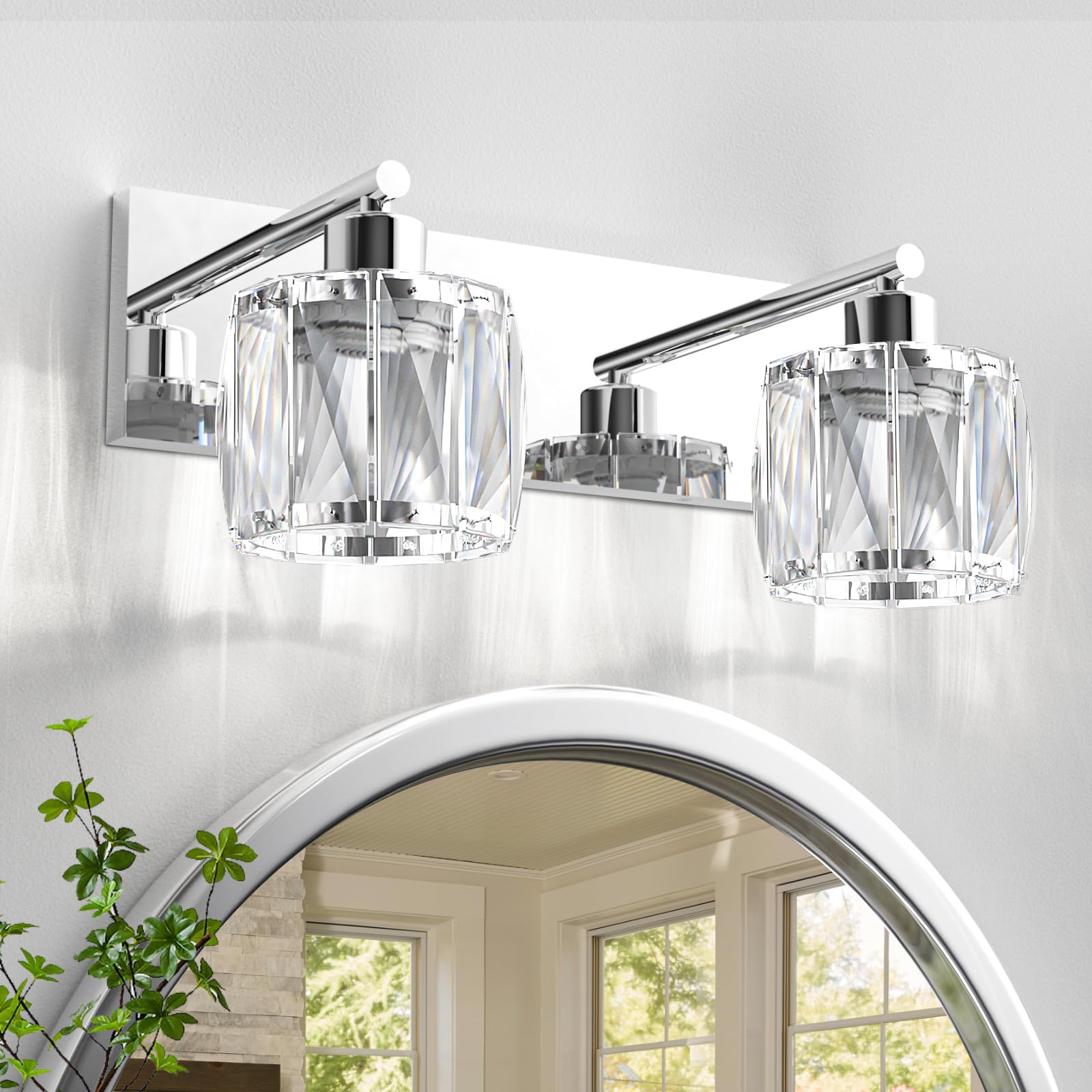 VOLISUN Crystal Vanity Lights - 6 Light Modern Stainless Steel Bathroom Light Over Mirror  Chrome Finish - UL Certificated (Exclude Bulb)