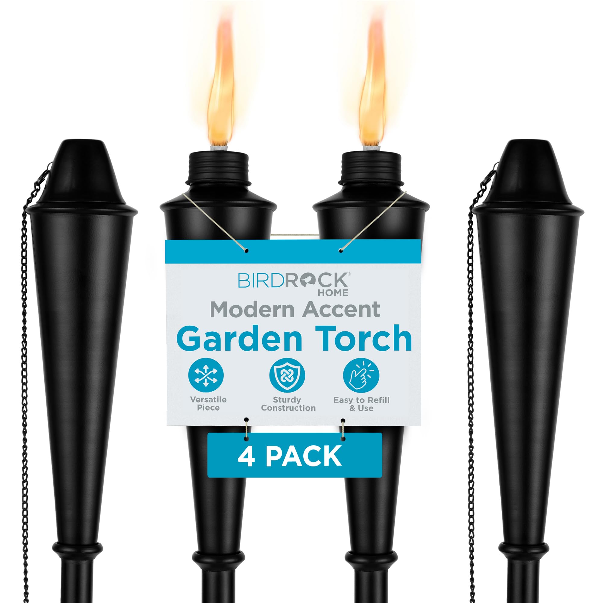 Birdrock Home Outdoor Torches - Durable, Weather Resistant, Citronella Compatible, 4 Pack