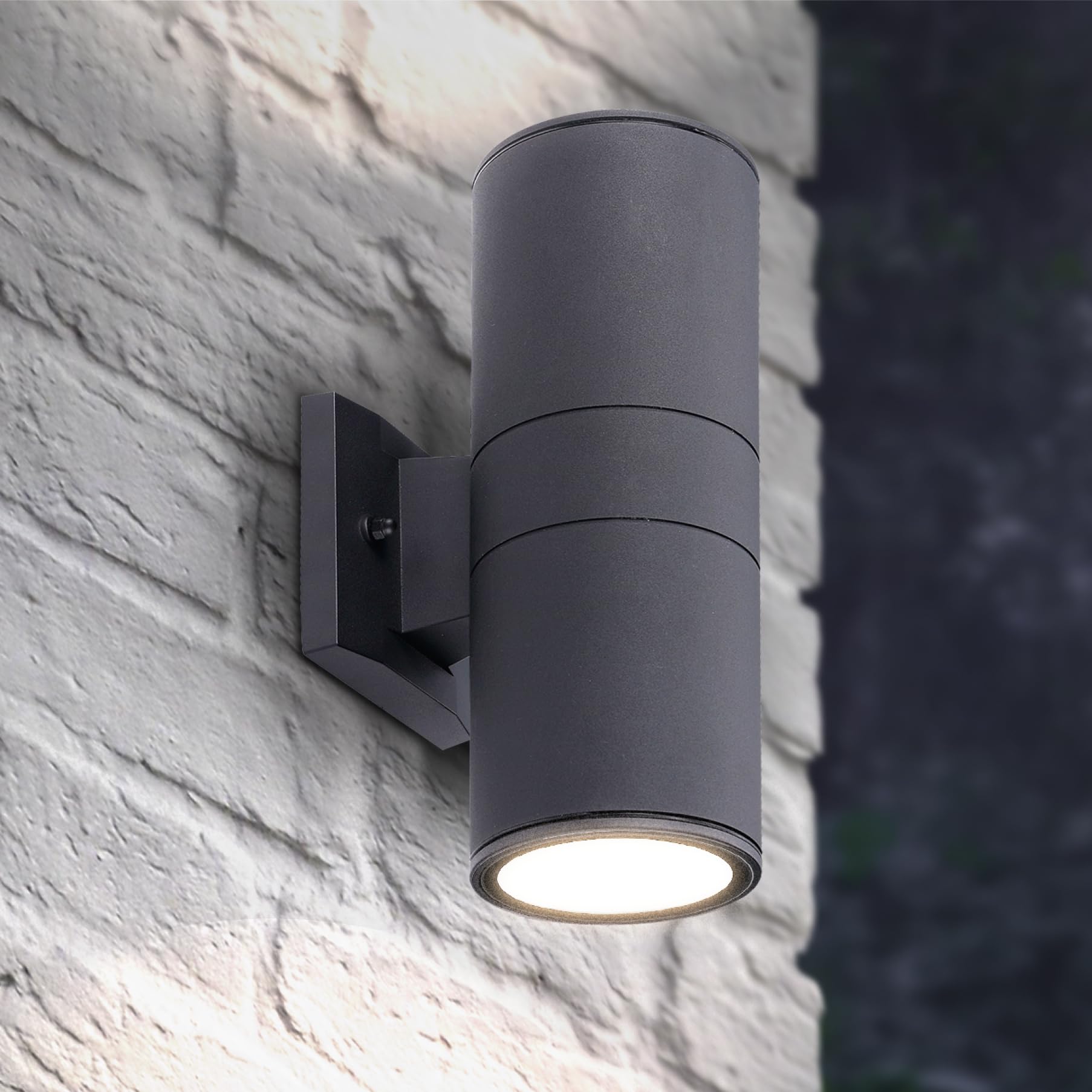 ASD 2 Light LED Indoor & Outdoor Wall Light Fixture | 18W 1900LM 3000K-5000K 120V Cylinder Up Down Lights | Dimmable Waterproof Exterior Wall Sconce | Front Door  Porch  Patio | Black  ETL