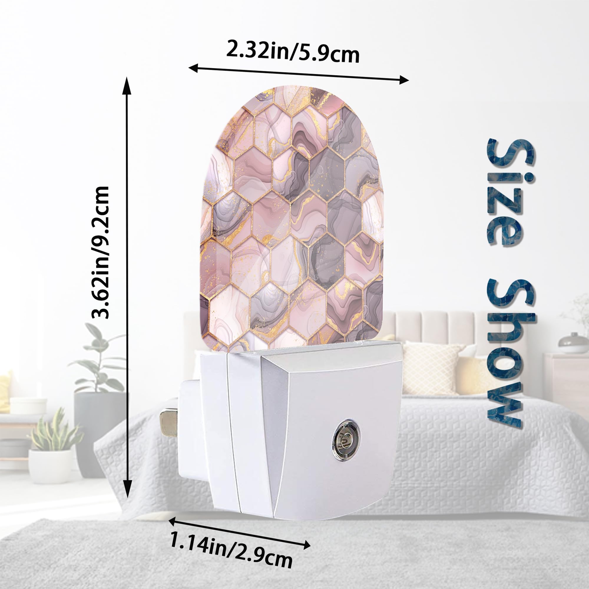 Axxitude Pink Flow Marble Ink Hexagons Night Lights Plug Into Wall For Girls Boys Room,Night Light Led Lamp Dusk To Dawn Sensor