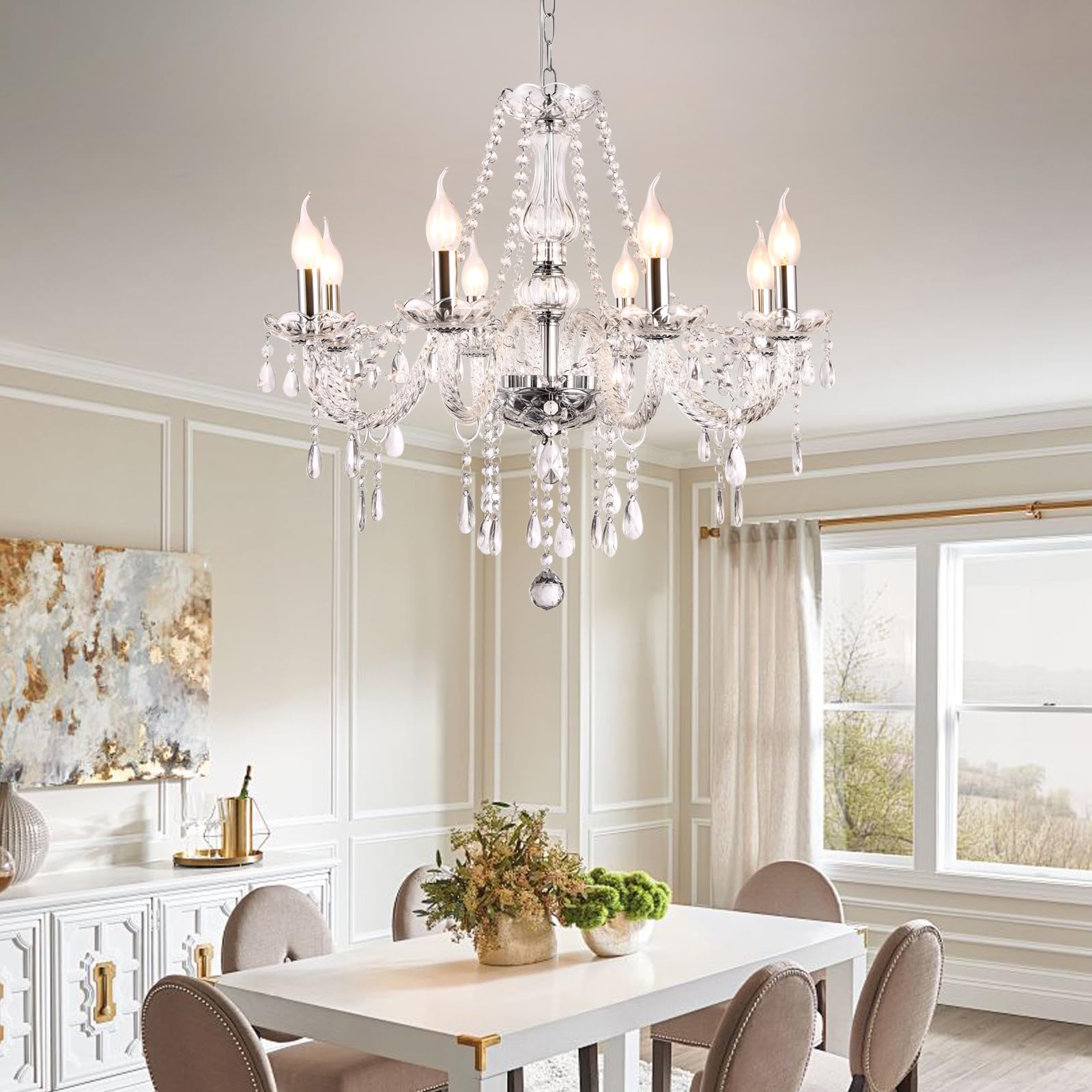Baotree Modern Elegant 8 Lights K9 Crystal Glass Chandelier Pendant Ceiling Lighting European Style For Dining Living Room Bedro