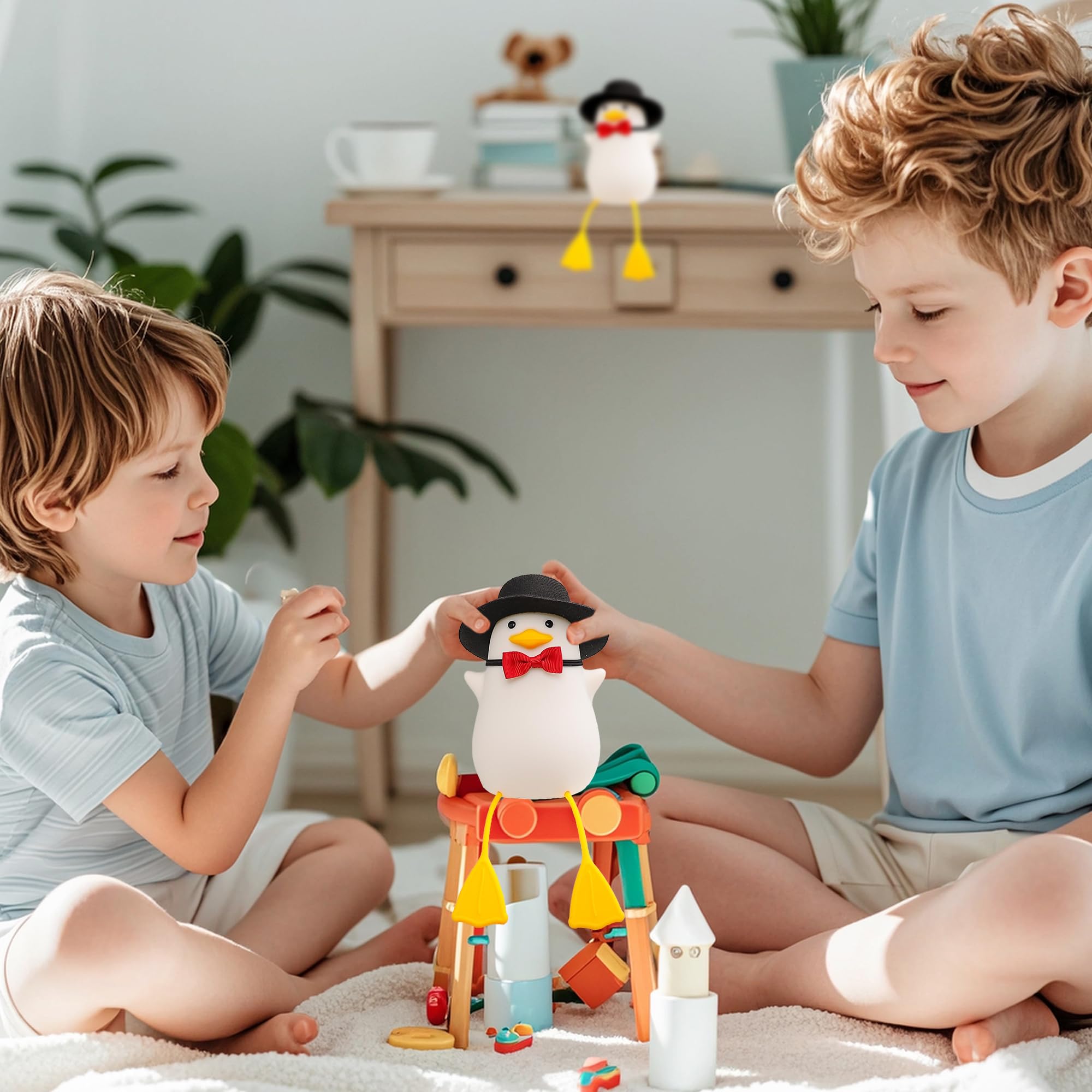 Hinittey Benson Gentleman Duck Night Light - Cute Duck Lamp With Black Hat& Bow Tie  Warm Dimming Light & Timer For Room  Birthday  Xmas  Baptism Gifts For Baby Boys & Girls