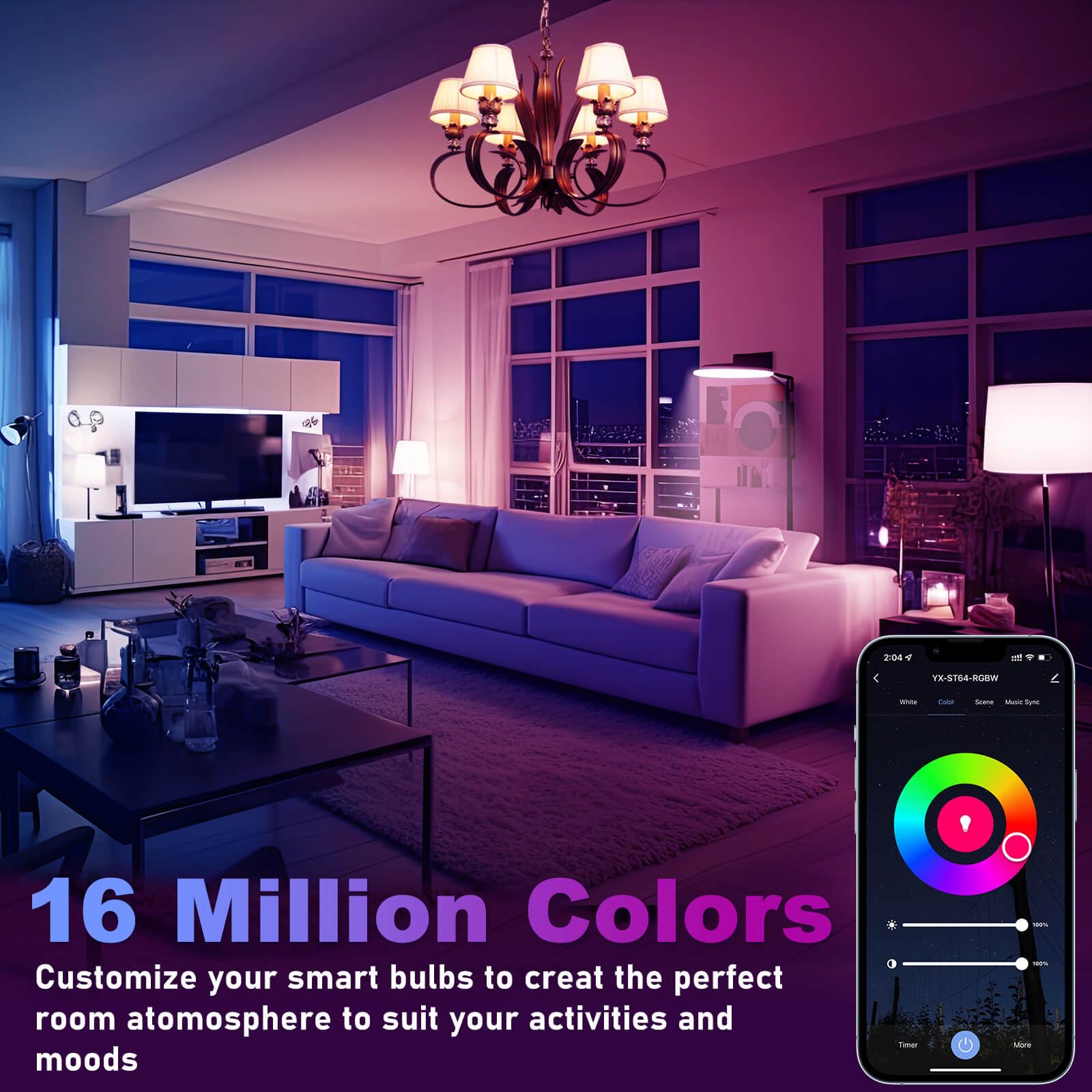 LEDEPLY A15 Smart Bulb, 5W Color Changing Dimmable LED, WiFi, E26, Multi-colored, 1 Pack