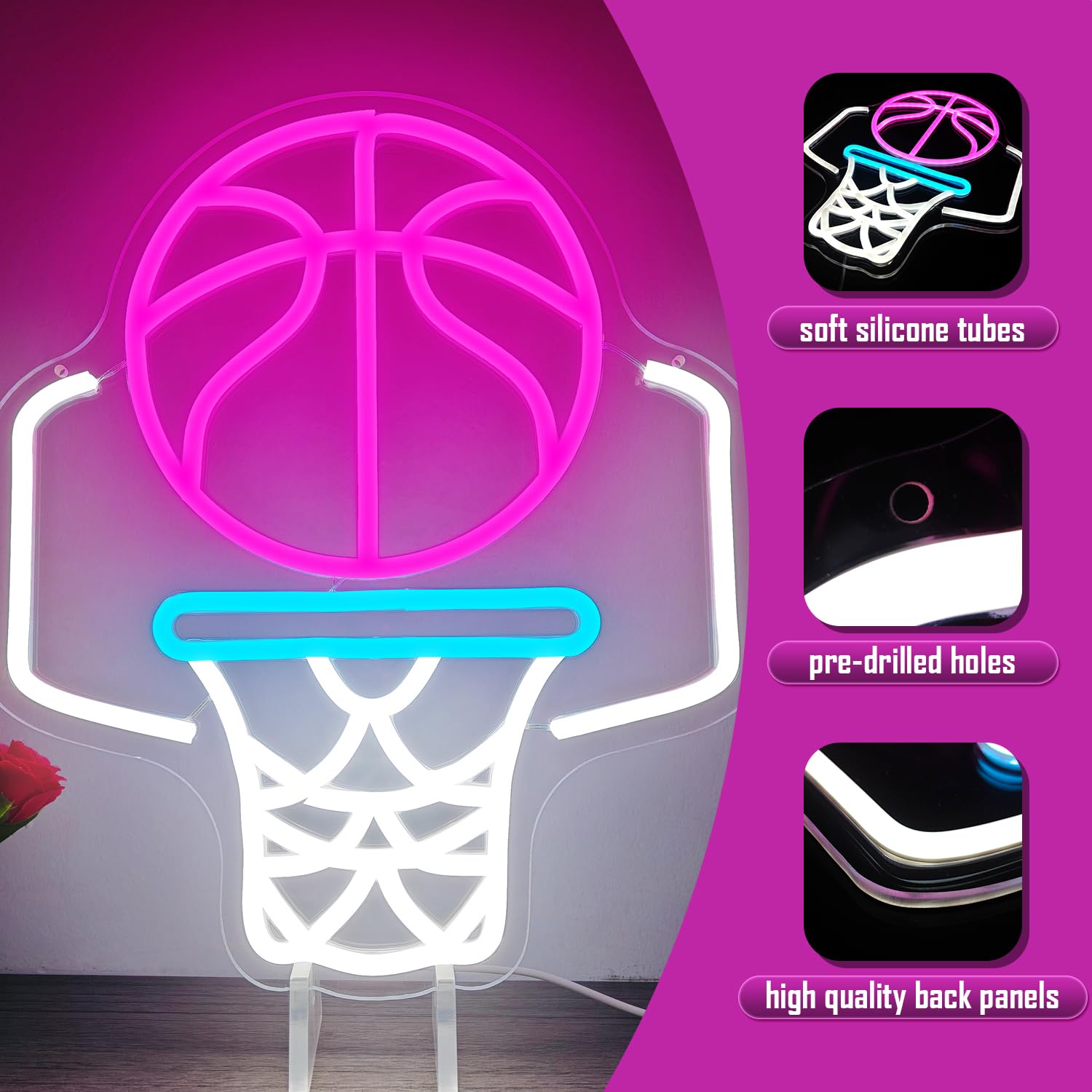 Basketball Hoop Neon Sign for Wall Decor Dimmable Neon Basketball Sign Basketball Neon Sign for Man Cave Basketball Led Sign Neo