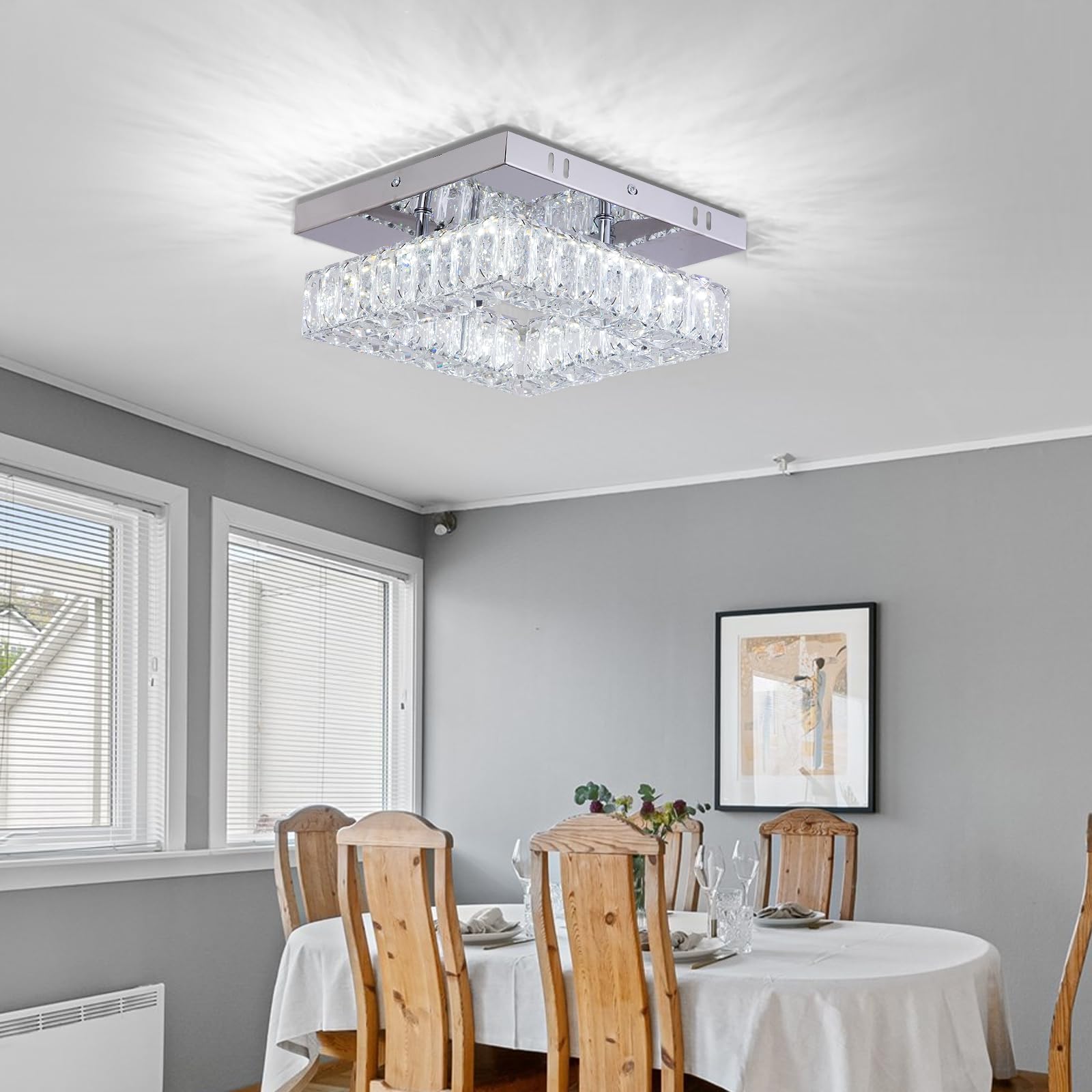 Ypqxyhda 9.8'' Modern Crystal Ceiling Light Fixture Mini Square Chandelier Flush Mount Light Fixture Ceiling Lamp For Small Hall