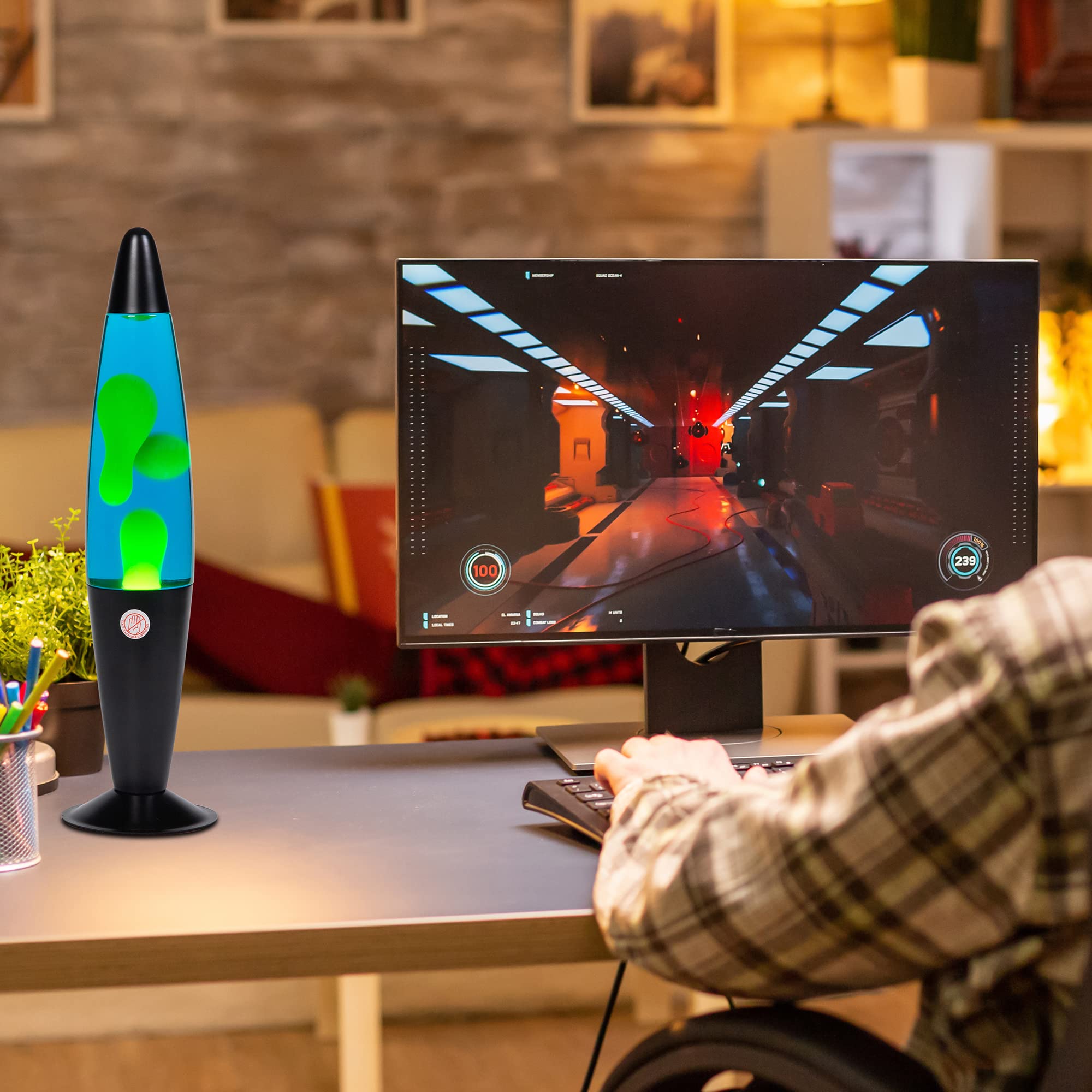 EDIER Magma Lamp, 16 Inch Black Motion Lamp Blue with Yellow Wax Relaxing Night Light for Adults Night Light for Home Office Dec