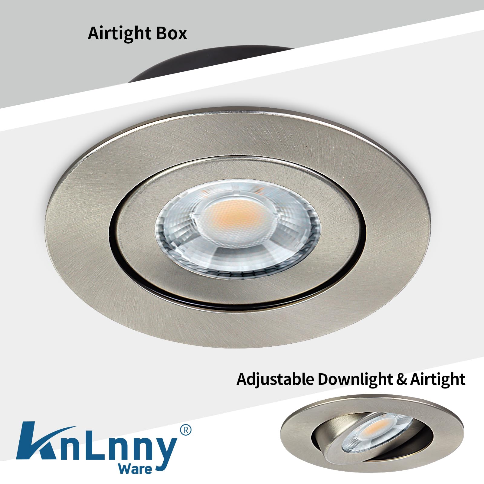 KnLnny Ware 4 Inch Brushed Nickel Recessed Lights 6 Pack, Adjustable, 9W 750LM, Dimmable, Model Light2025001-BN-Round
