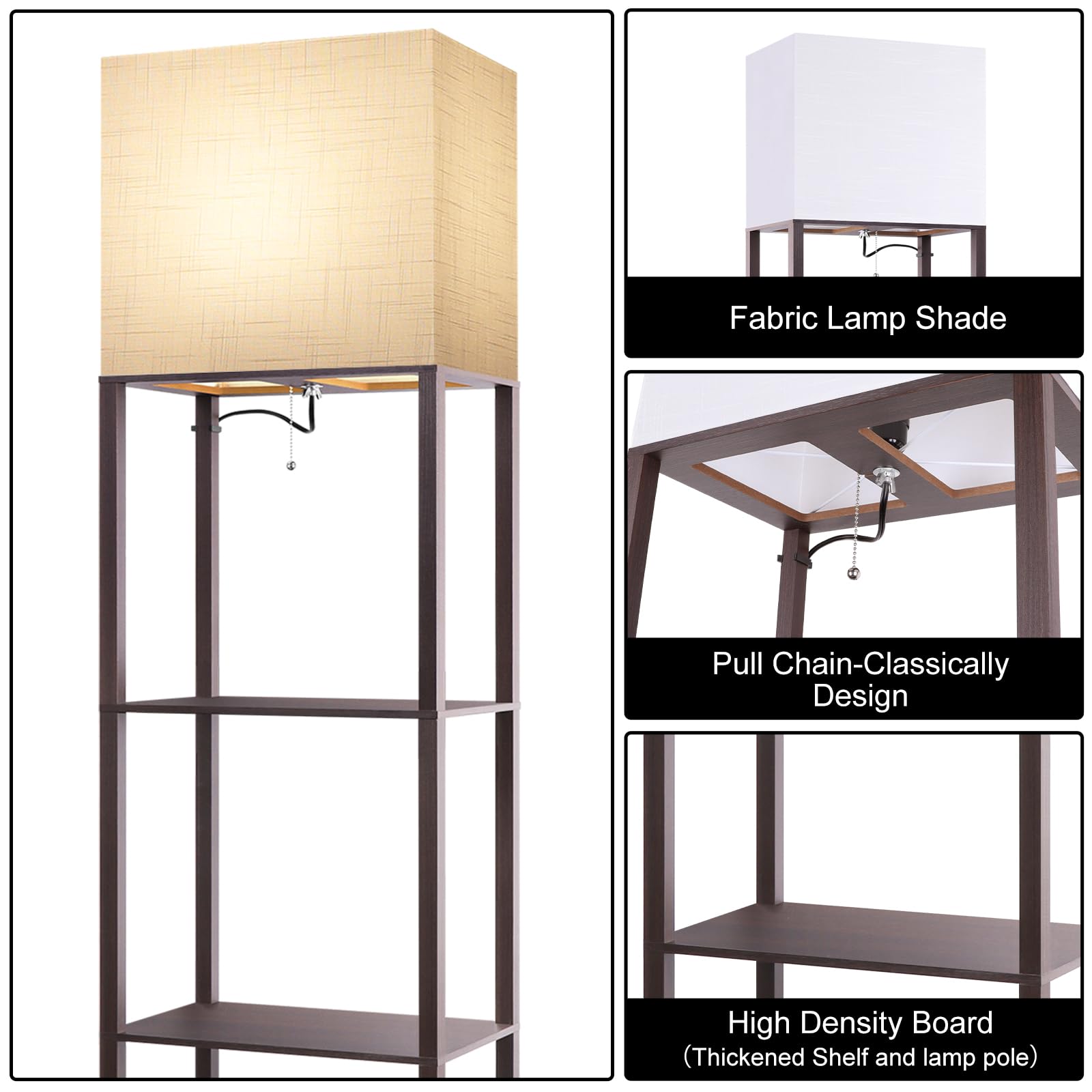 Runtop Plus Floor Lamp With Shelves, 15W Led, 3 Color Temperatures, Walnut Wood Design