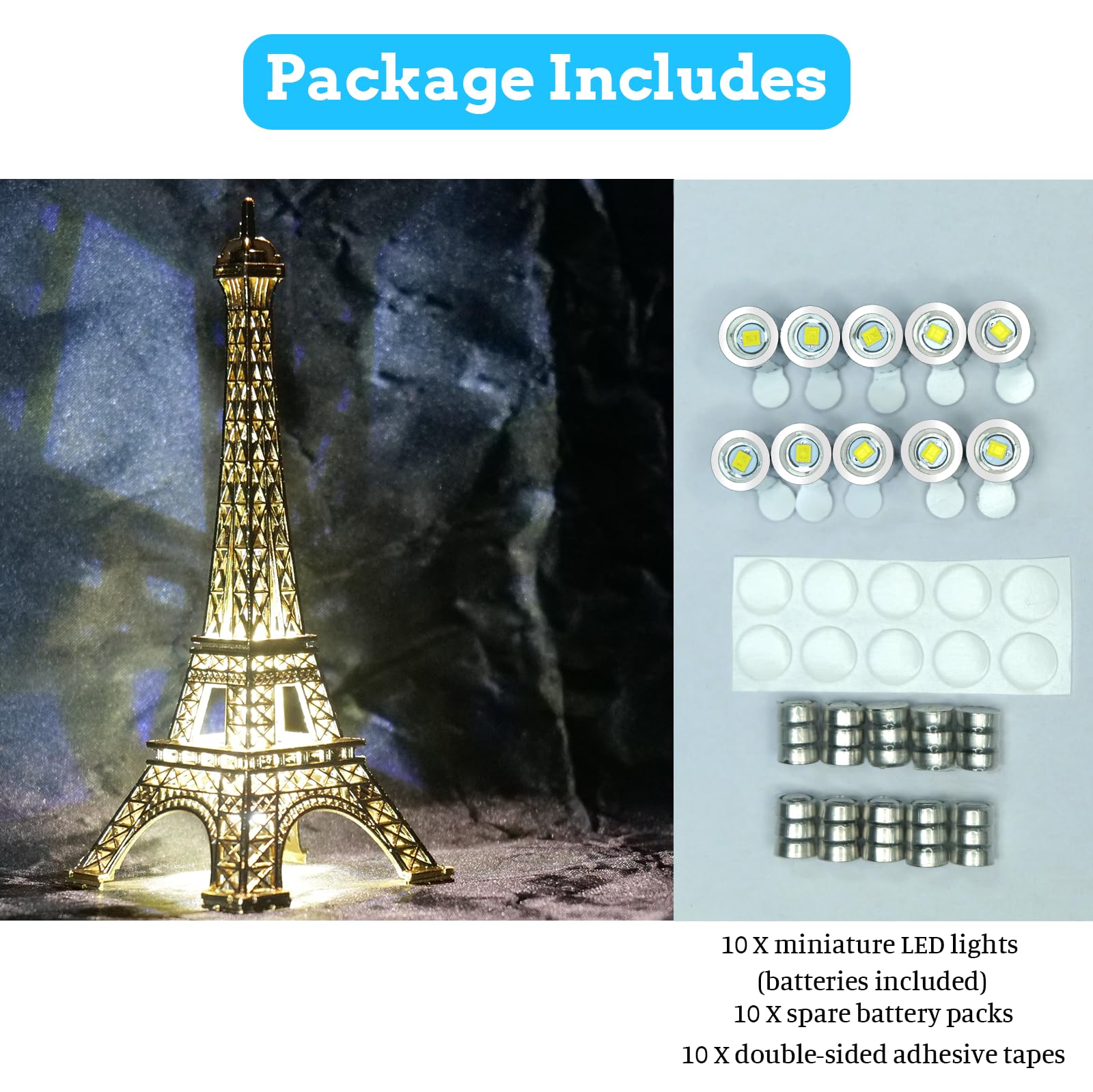FNHMSL Mini LED Lights, 10 PCS Battery Operated Tiny SMD Lamp, Cool White, Model MNSD000 for DIY Crafts and Dollhouse
