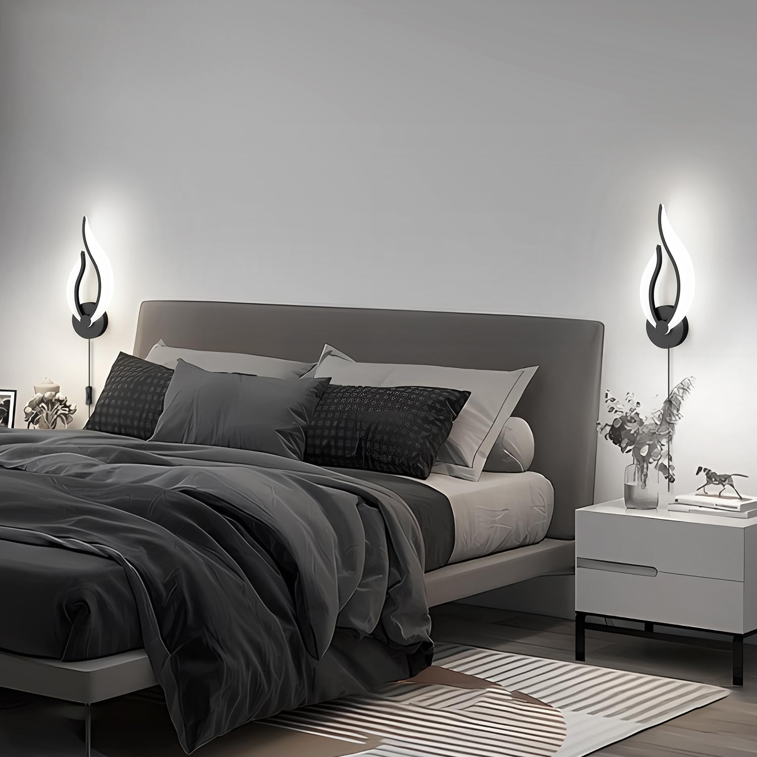 Pasoar Plug In Wall Sconces Set Of 2 Modern Bedroom Bedside Lamps Industrial Sconces With Switch On Off Cord 5500K 10 Watt Led Wall Lights For Living Room Indoor Hallway Lighting Fixtures