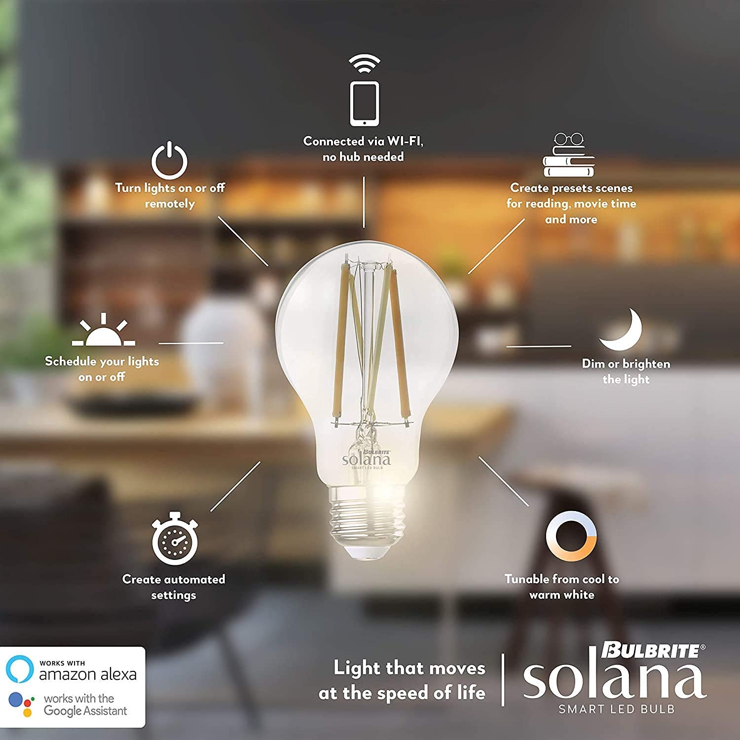 Bulbrite Solana 2-Pack G25 Wifi Connected Edison Filament Led Smart Light Bulb, Clear