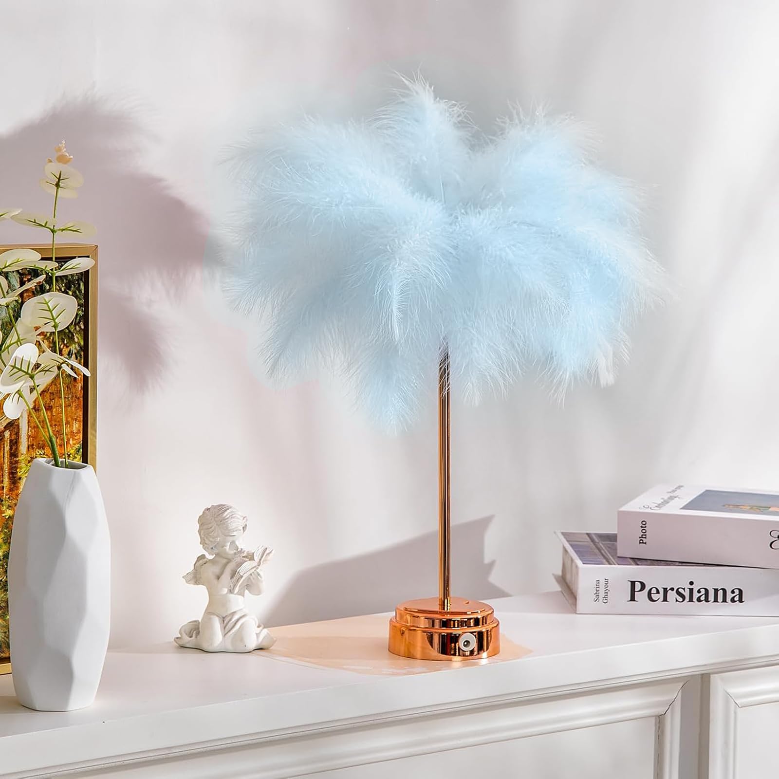 Bdusxyz Asterose Blue Feather Lamp - Led Atmosphere Feather Night Lights Bedside Lamps For Mother, Girlfriend Home Girl Room Wed