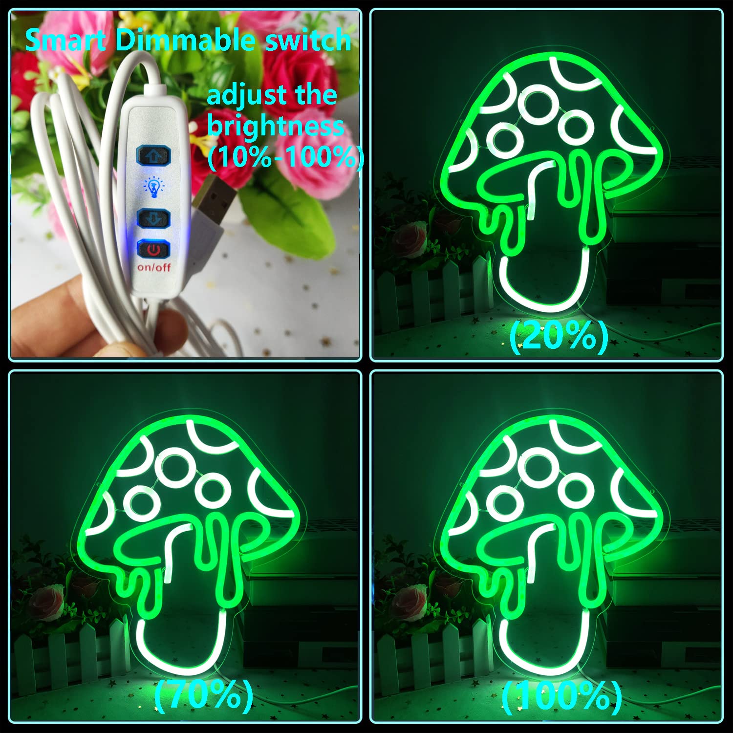 Mushroom Neon Sign - Dimmable Led Light, Cute 3D Wall Art, Signs For Decor Game Room Bedroom, Holiday Gift Children Kids Girl.