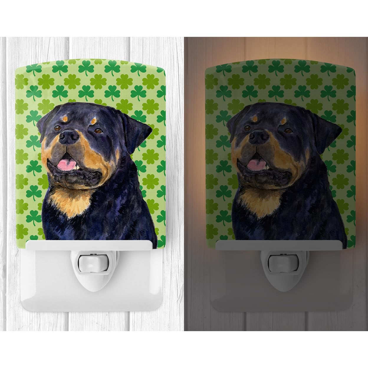 Carolines Treasures Ceramic Night Light, Rottweiler Shamrock Design, UL-Certified, 6x4x3 inches, Multicolor, Model SS4455CNL